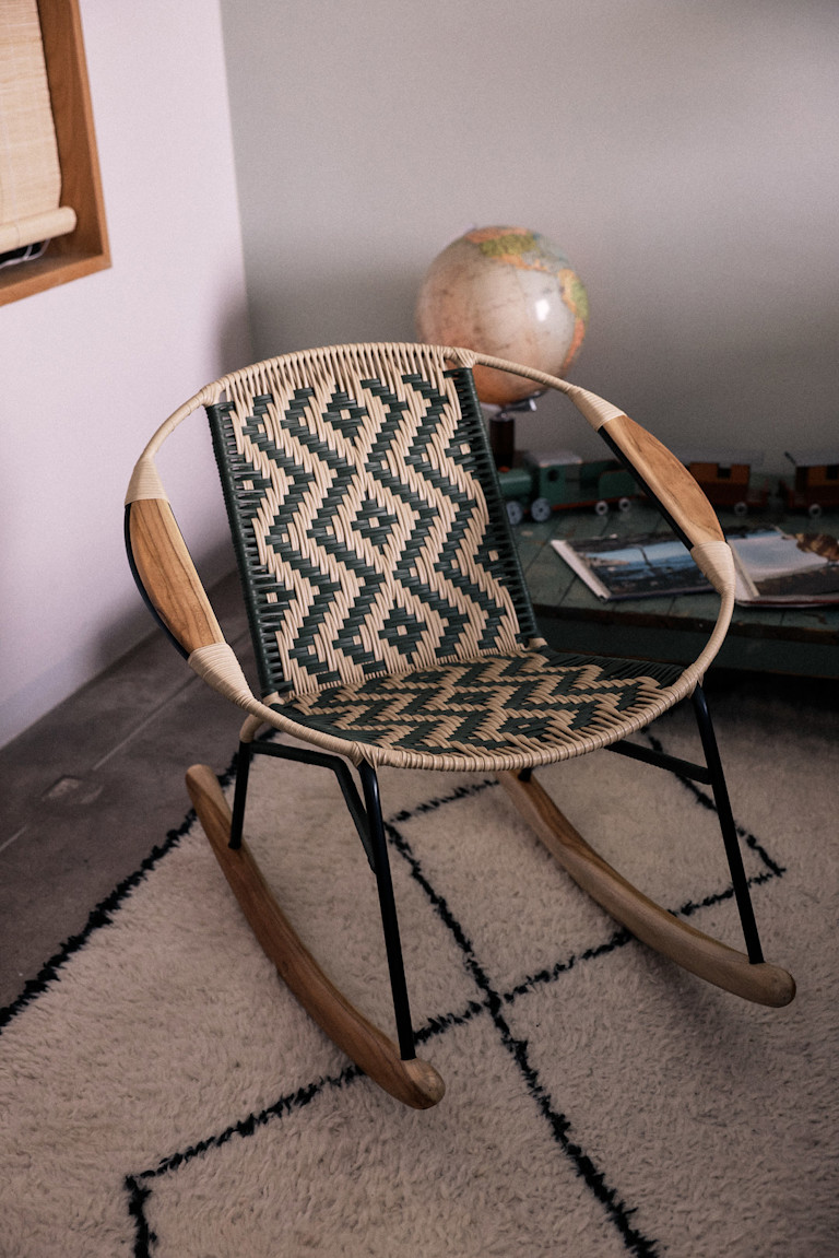 Olive woven rocking chair