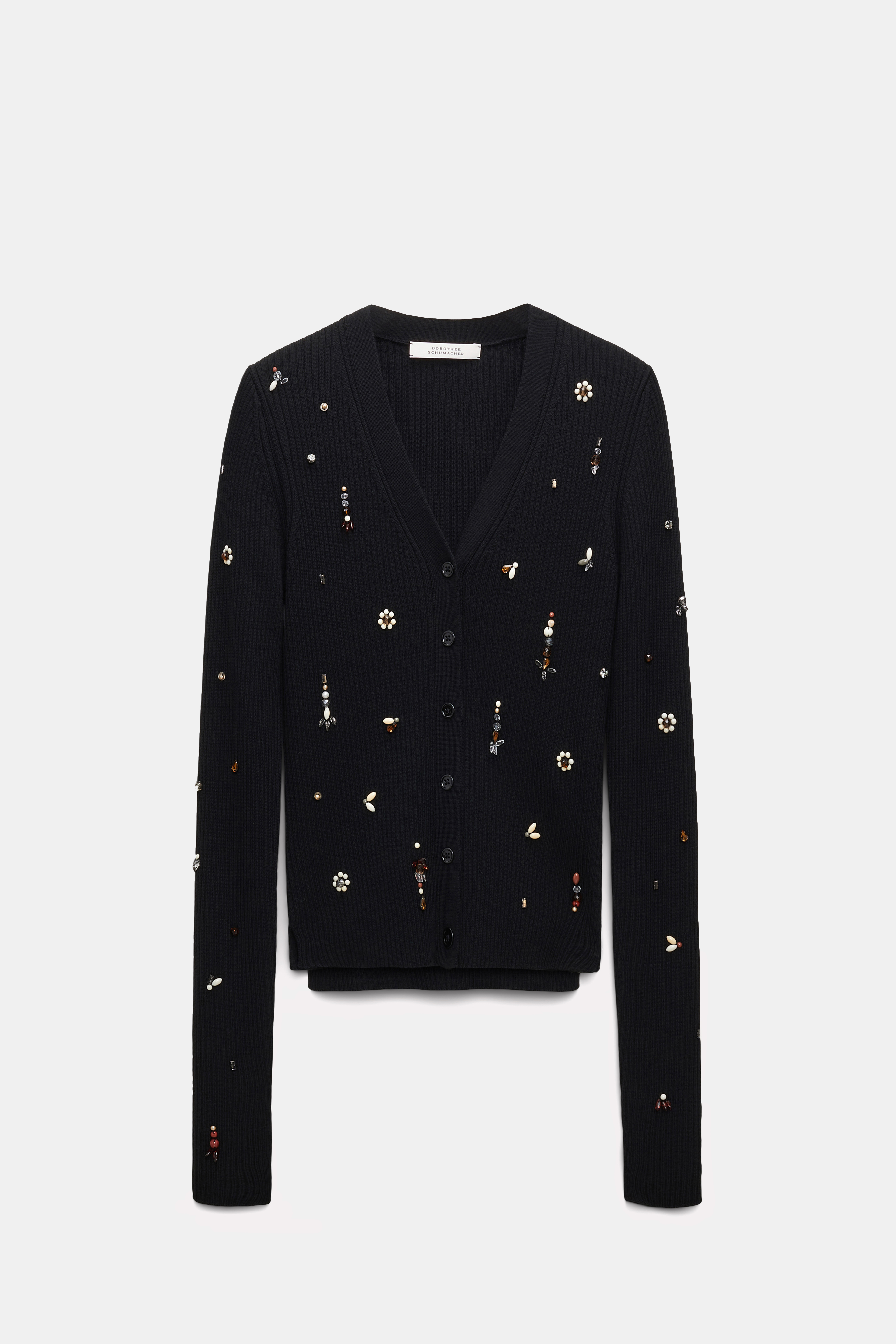 Dorothee Schumacher Geripptes Twinset aus Merino mit Embroidery pure black