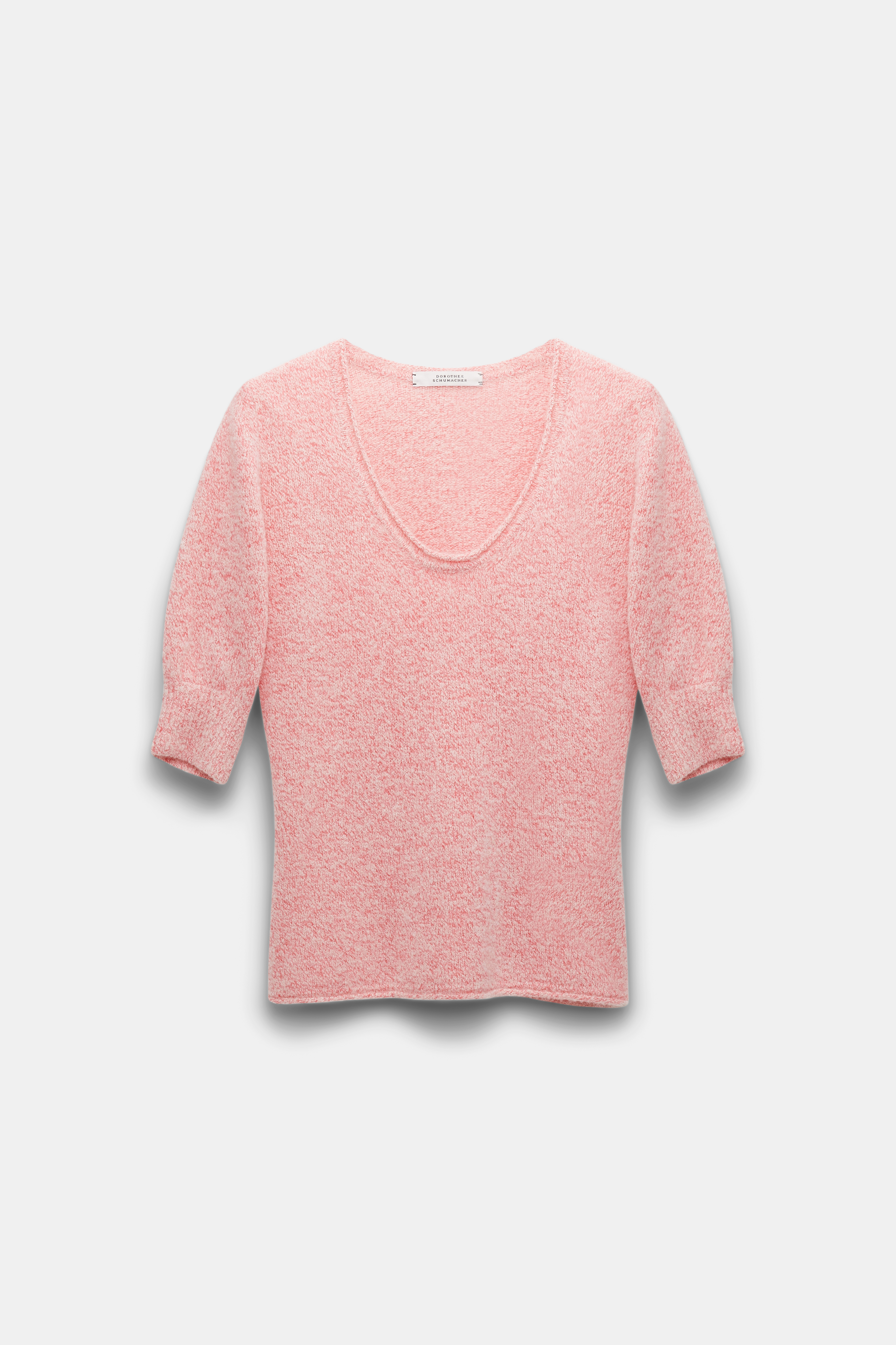 Dorothee Schumacher Cashmere blend short sleeve knit top pink and white melange