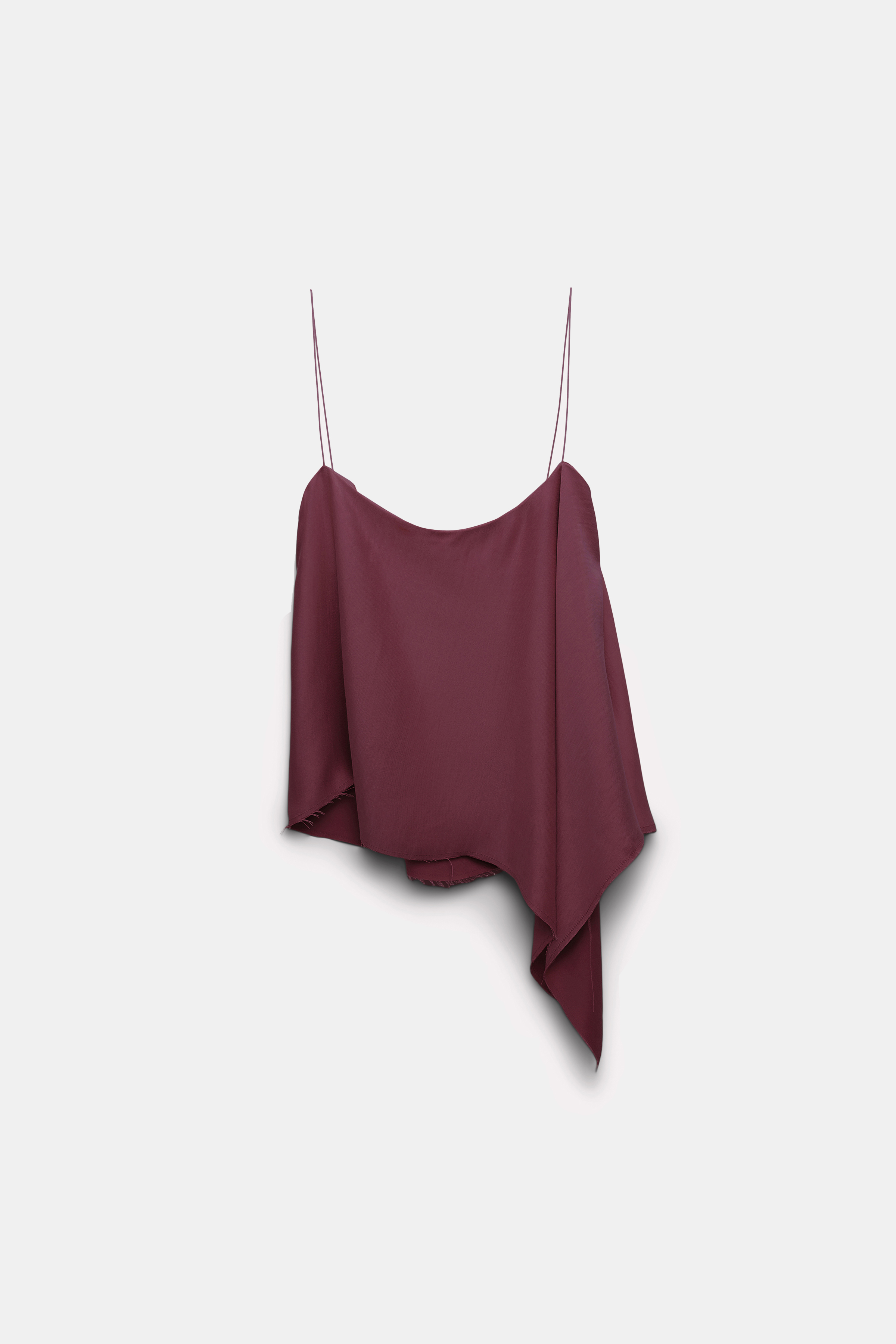 Dorothee Schumacher Asymmetric satin camisole with thin spaghetti straps dark burgundy