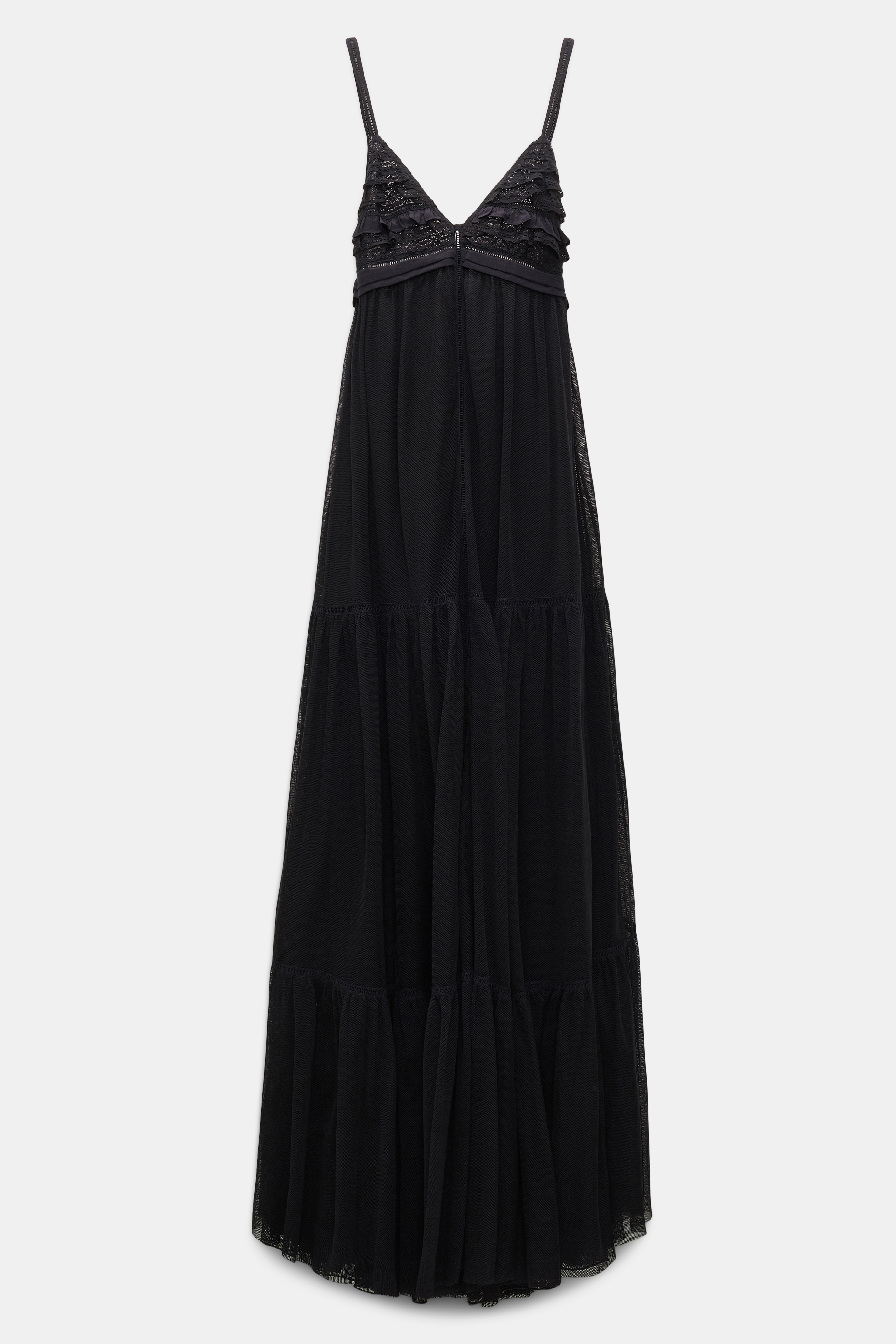 Dorothee Schumacher Rückenfreies Maxi-Trägerkleid aus Tüll mit Spitzendetails pure black