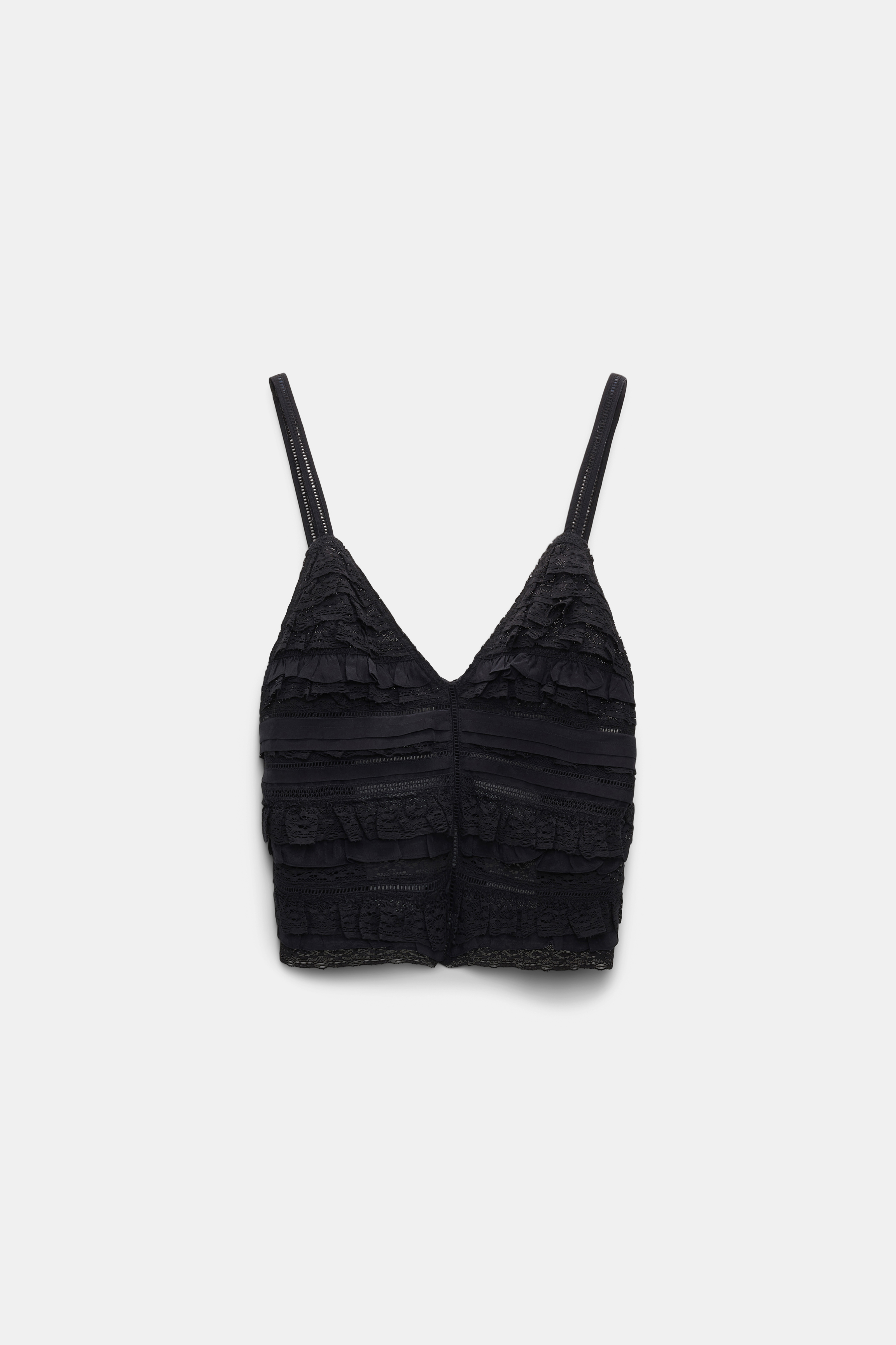 Dorothee Schumacher Backless tank top with lace & tulle ribbon and silk crêpe de chine pure black
