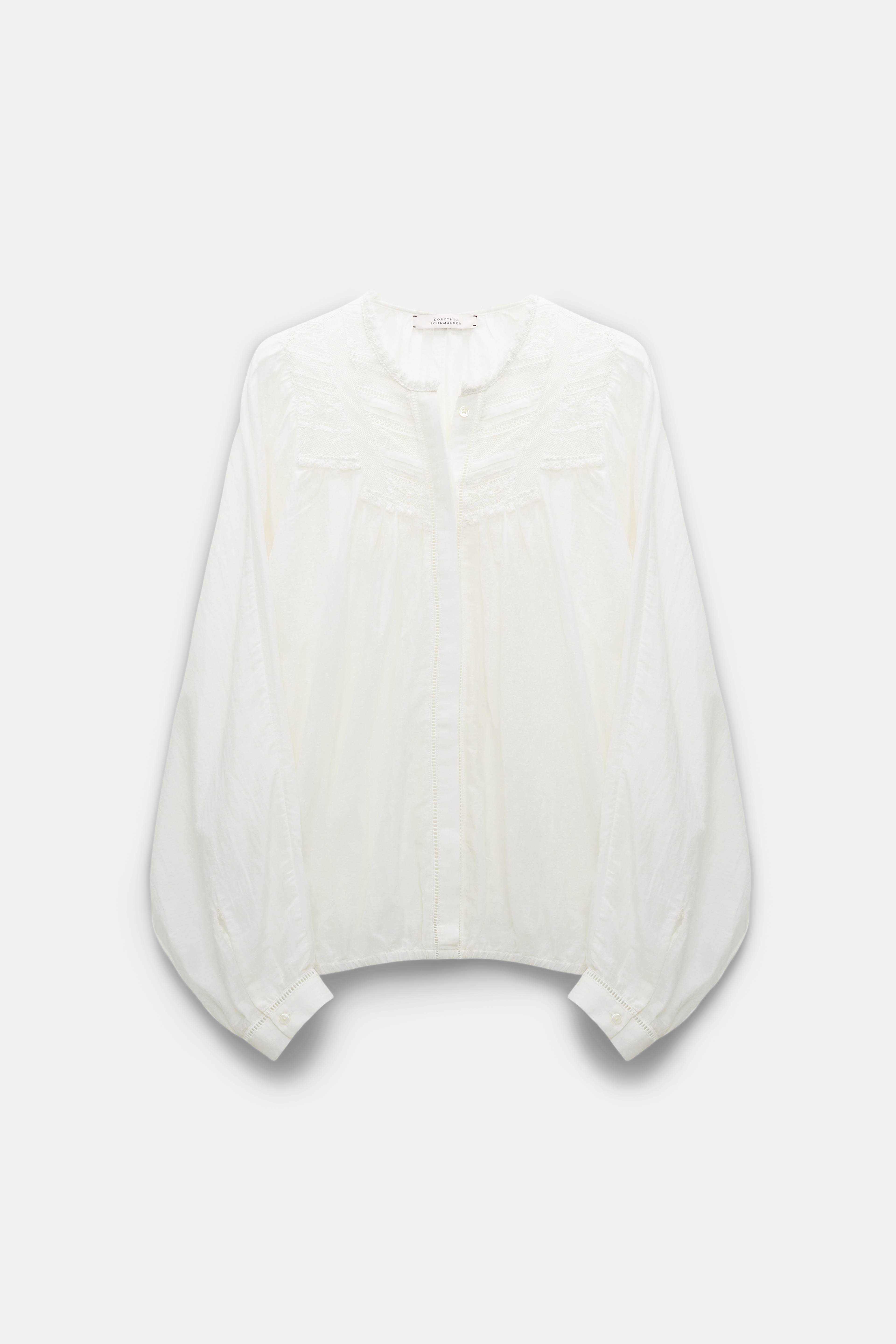 Dorothee Schumacher Cotton-silk-voile blouse with lace inserts camellia white