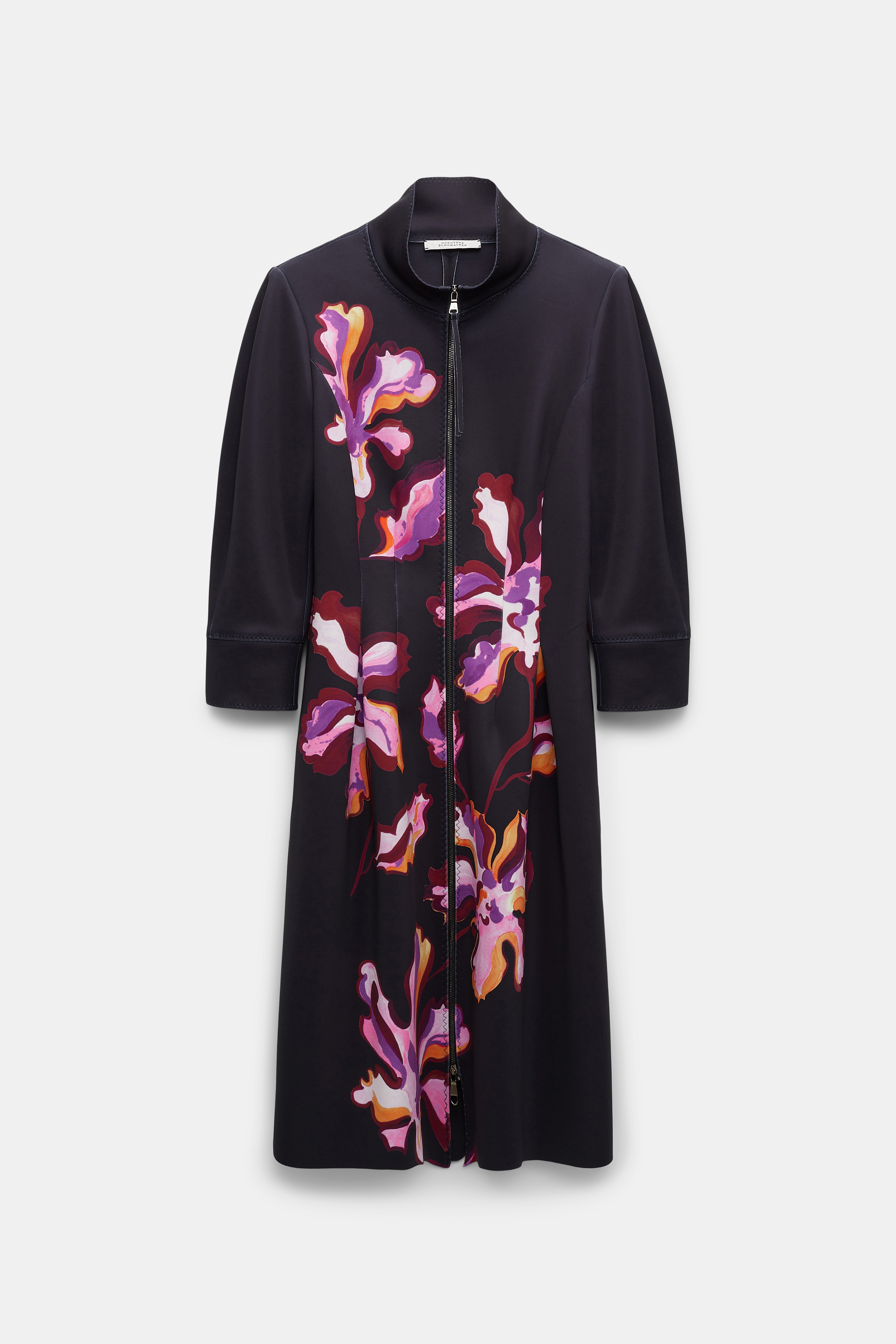 Dorothee Schumacher Bedrucktes Kleid aus Neopren mit Hourglass-Silhouette flame flower black/purple
