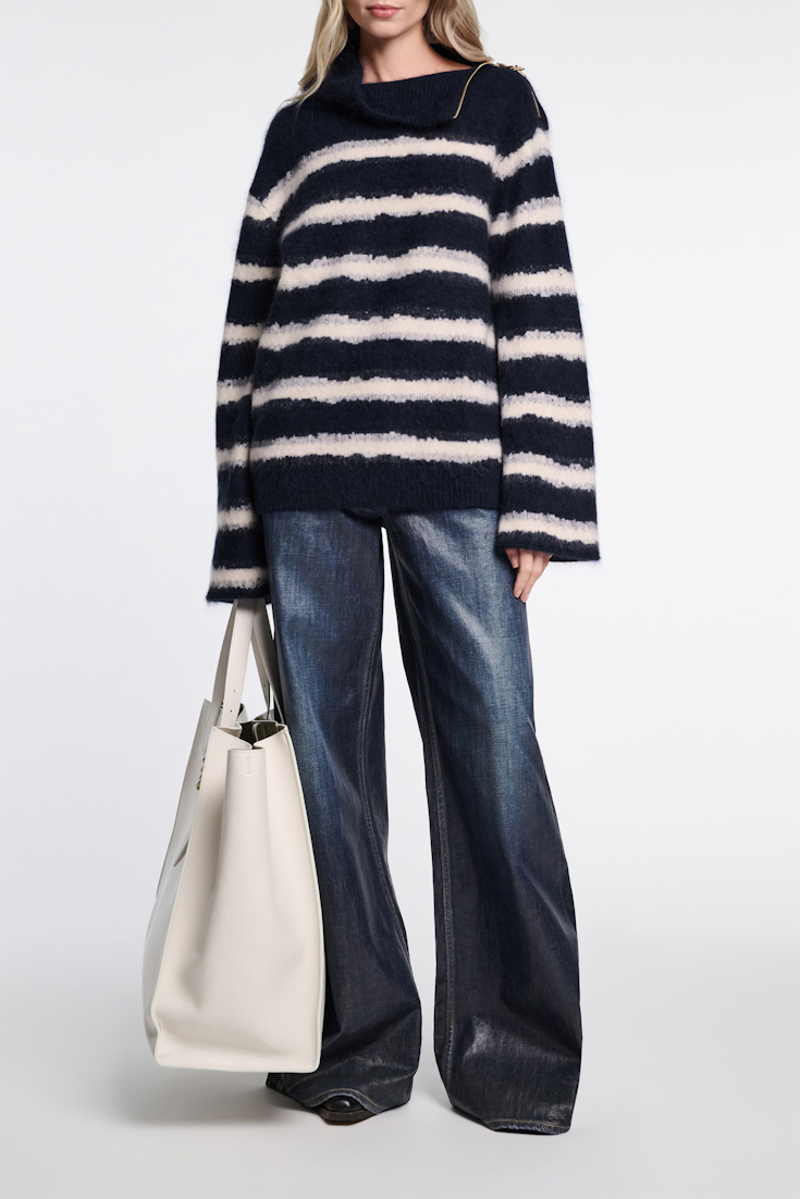 Dorothee Schumacher Fluffy Rollkragenpullover mit Reißverschluss blue shadow stripe