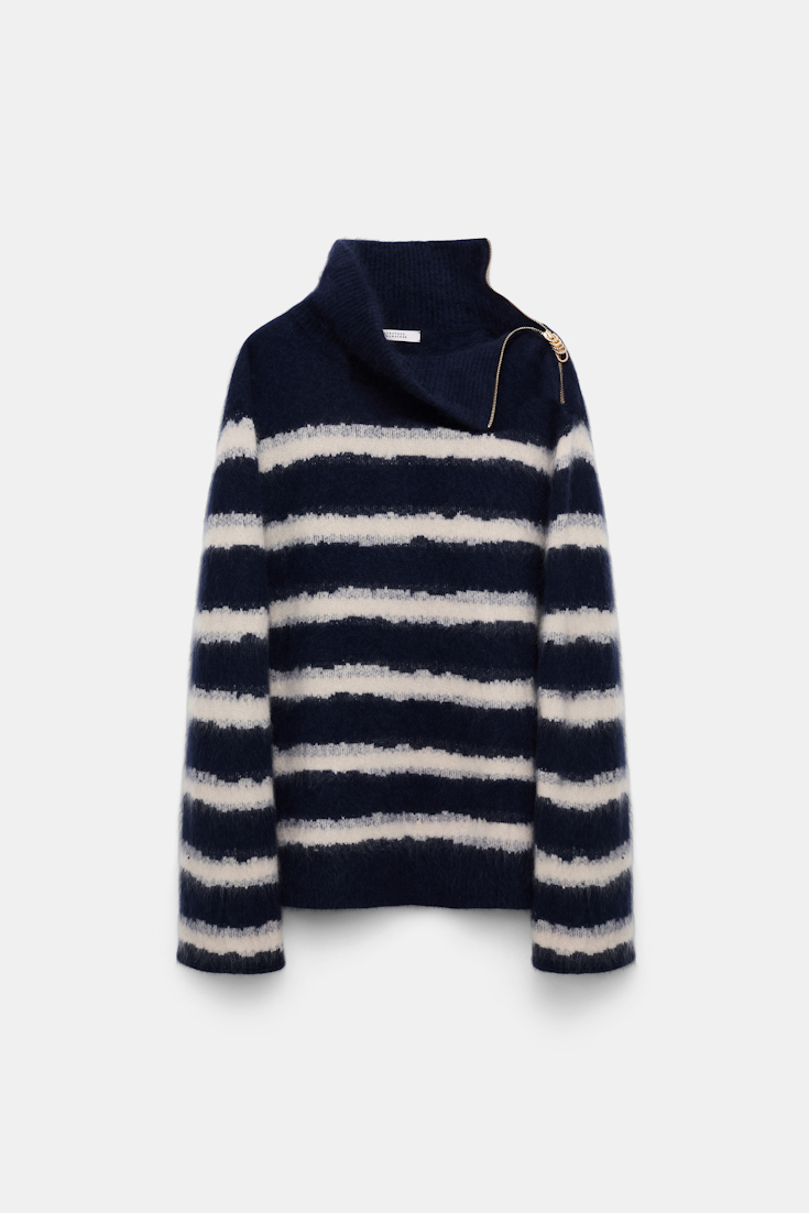 Dorothee Schumacher Fluffy Rollkragenpullover mit Reißverschluss blue shadow stripe