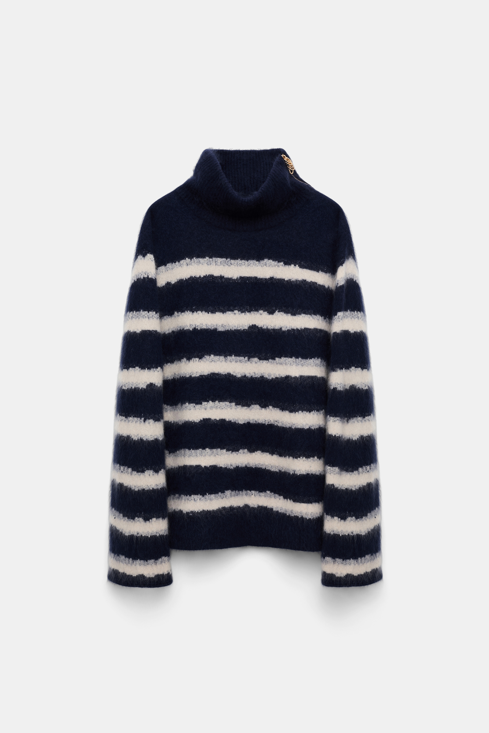 Dorothee Schumacher Fluffy Rollkragenpullover mit Reißverschluss blue shadow stripe