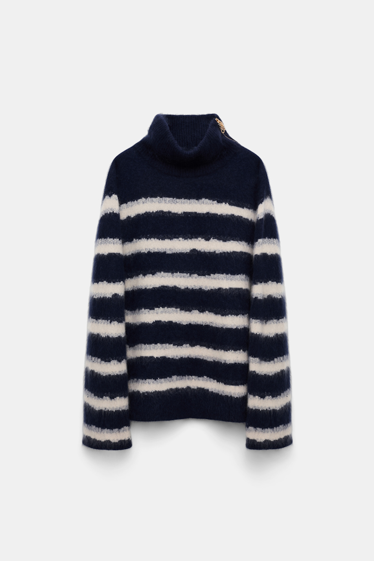 Dorothee Schumacher Fluffy Rollkragenpullover mit Reißverschluss blue shadow stripe
