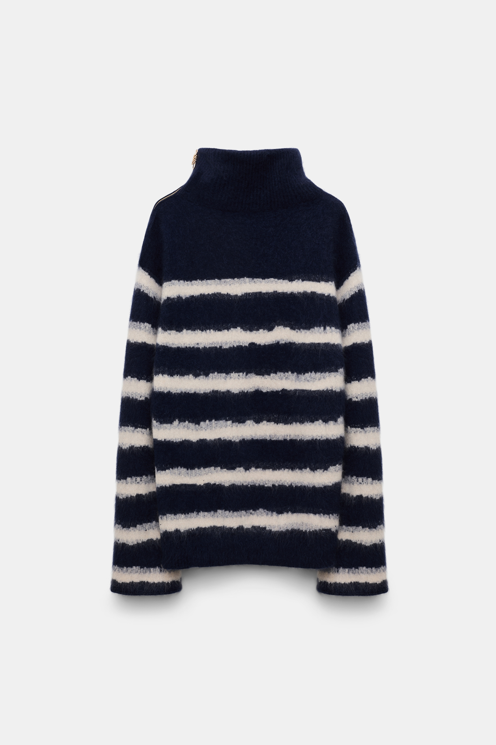 Dorothee Schumacher Fluffy Rollkragenpullover mit Reißverschluss blue shadow stripe