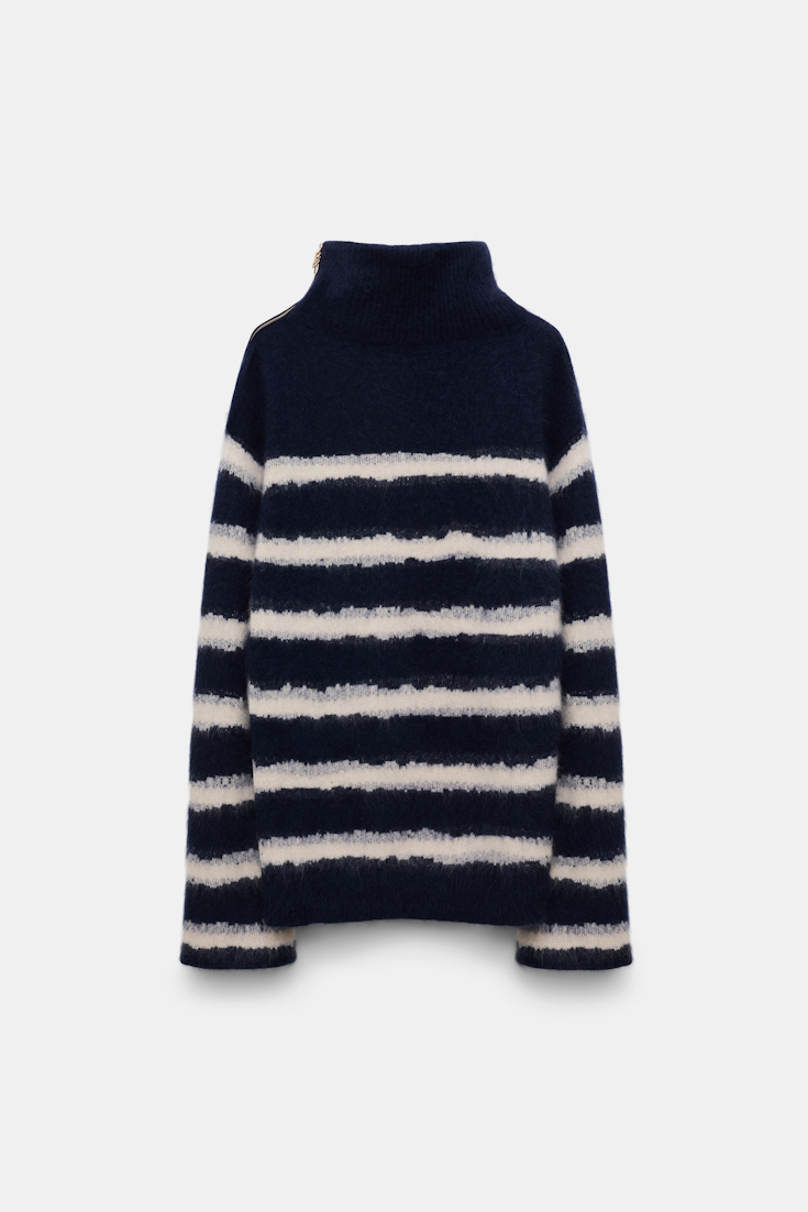Dorothee Schumacher Fluffy Rollkragenpullover mit Reißverschluss blue shadow stripe