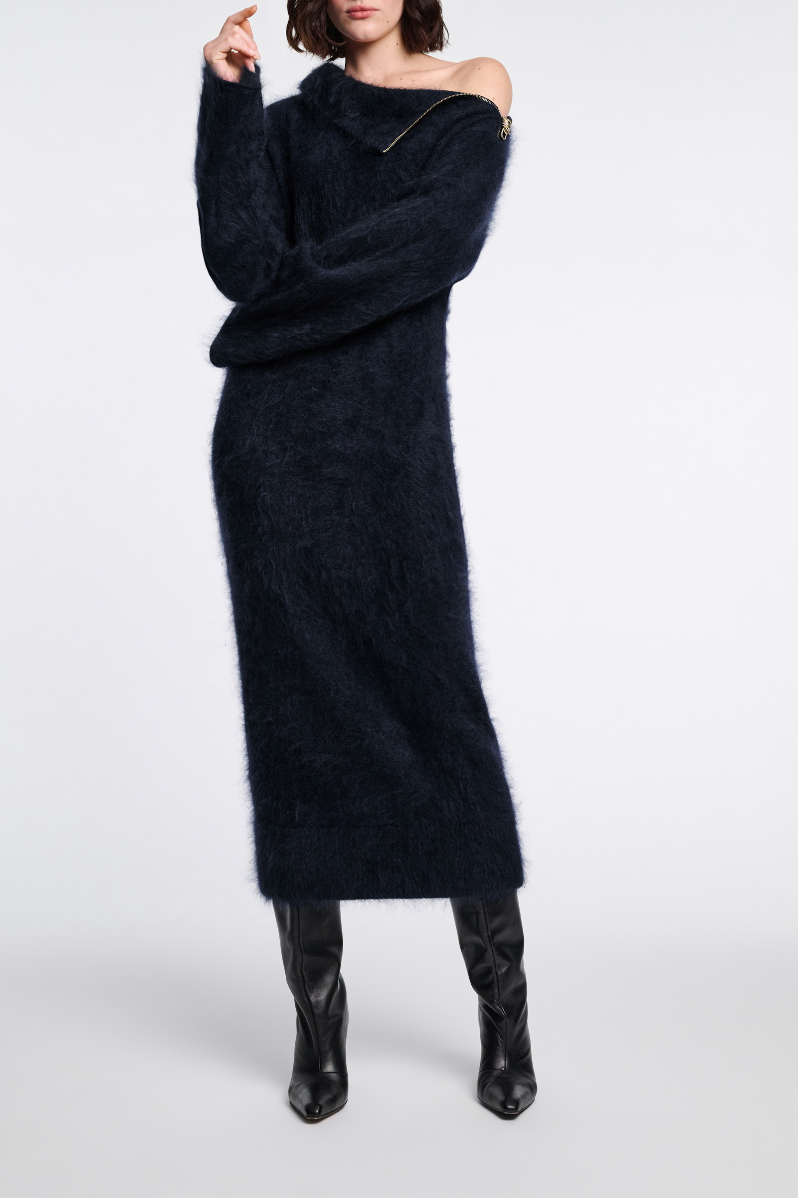 Dorothee Schumacher Fluffy Rollkragenkleid mit Reißverschluss navy