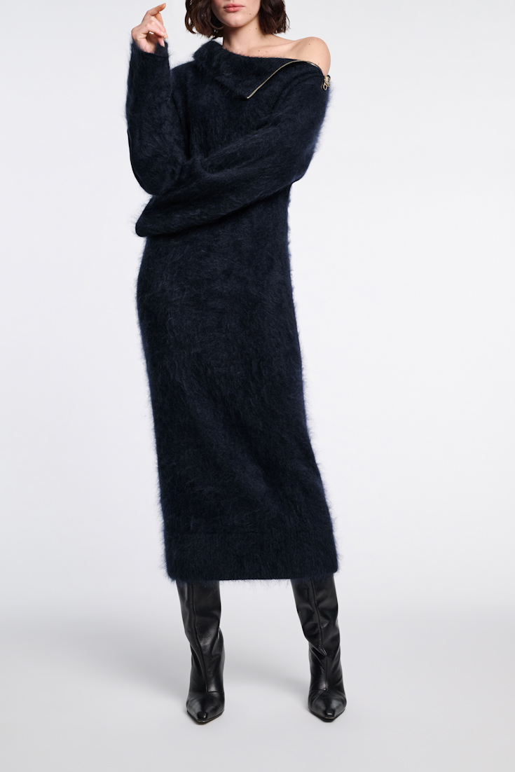 Dorothee Schumacher Fluffy Rollkragenkleid mit Reißverschluss navy