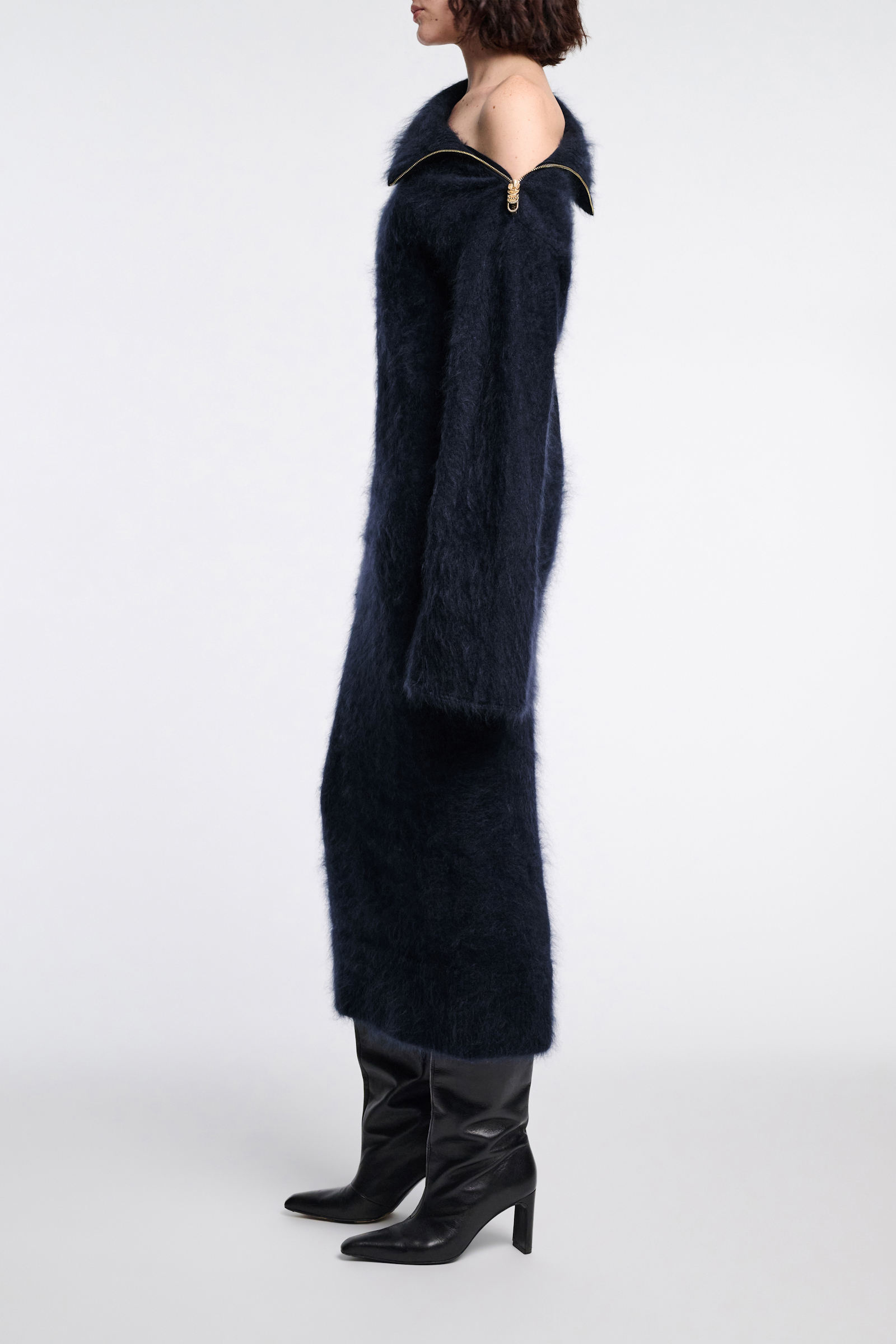 Dorothee Schumacher Fluffy Rollkragenkleid mit Reißverschluss navy