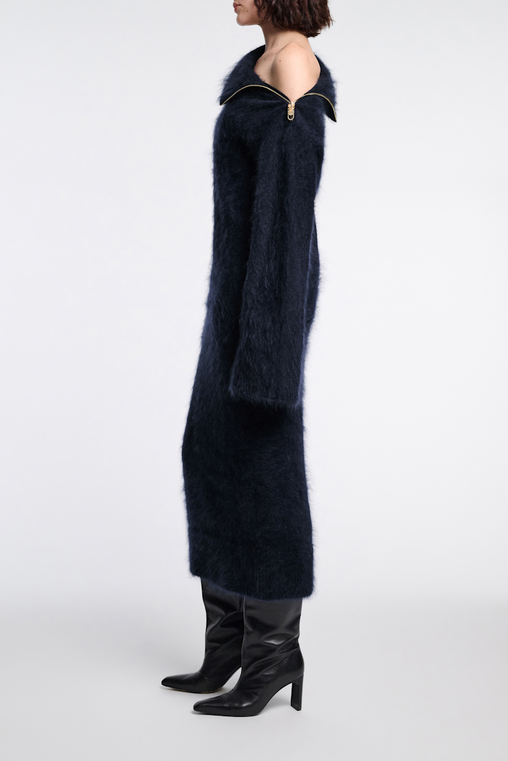 Dorothee Schumacher Fluffy Rollkragenkleid mit Reißverschluss navy