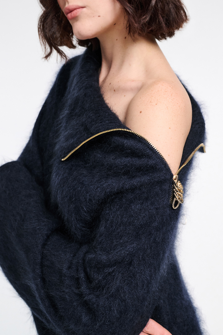 Dorothee Schumacher Fluffy Rollkragenkleid mit Reißverschluss navy