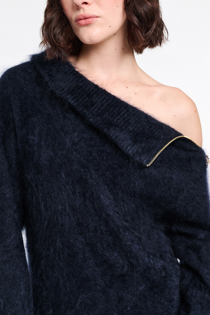 Dorothee Schumacher Fluffy Rollkragenkleid mit Reißverschluss navy