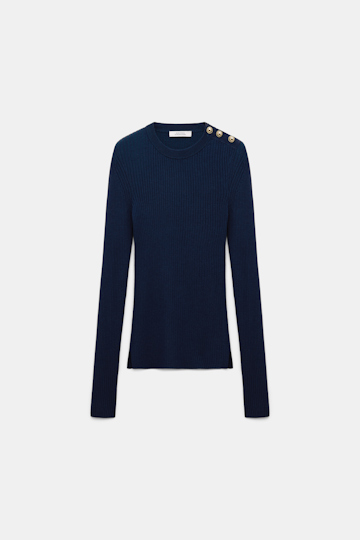 Dorothee Schumacher Wool-silk blend ribbed pullover midnight