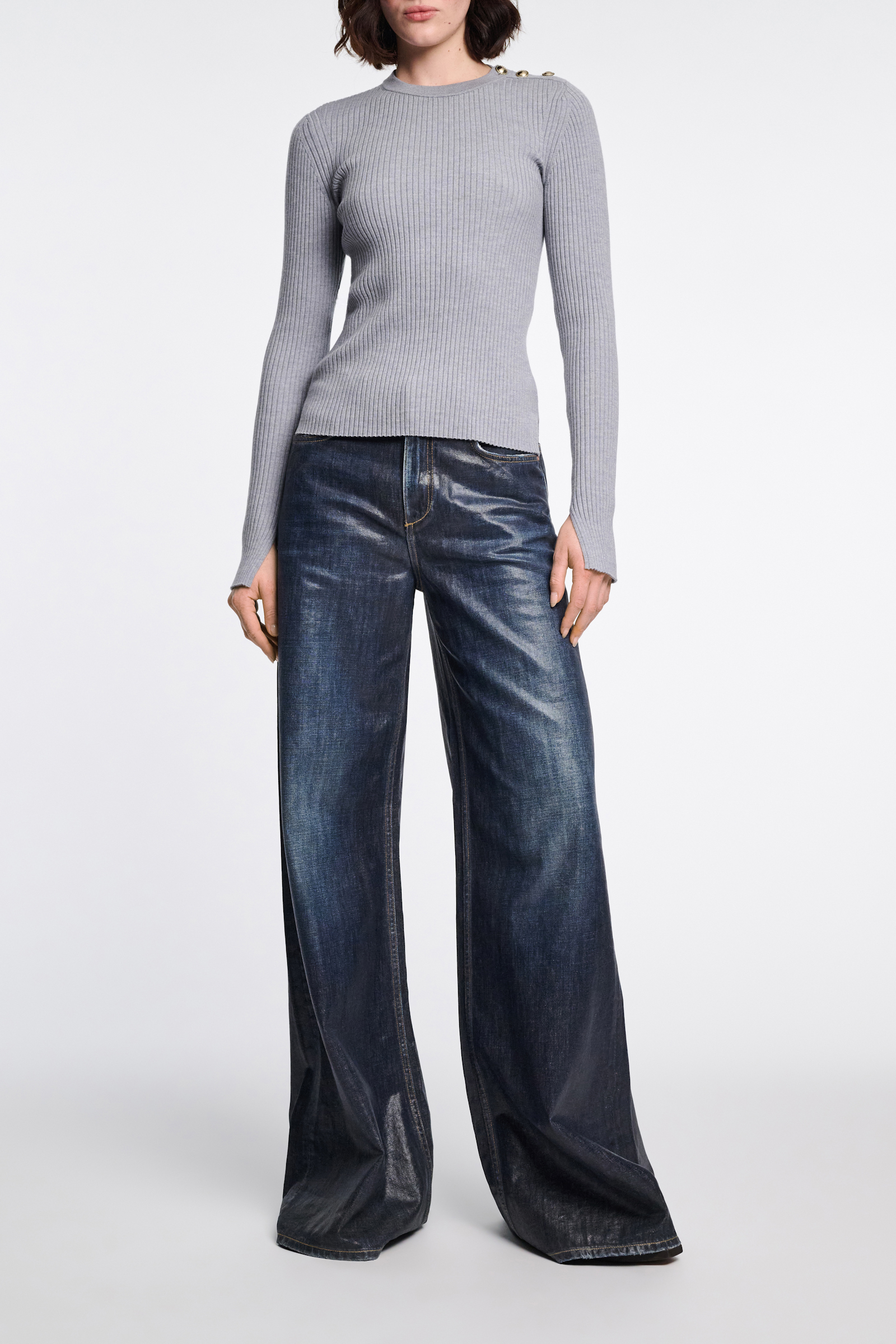 Dorothee Schumacher Wool-silk blend ribbed pullover grey melange