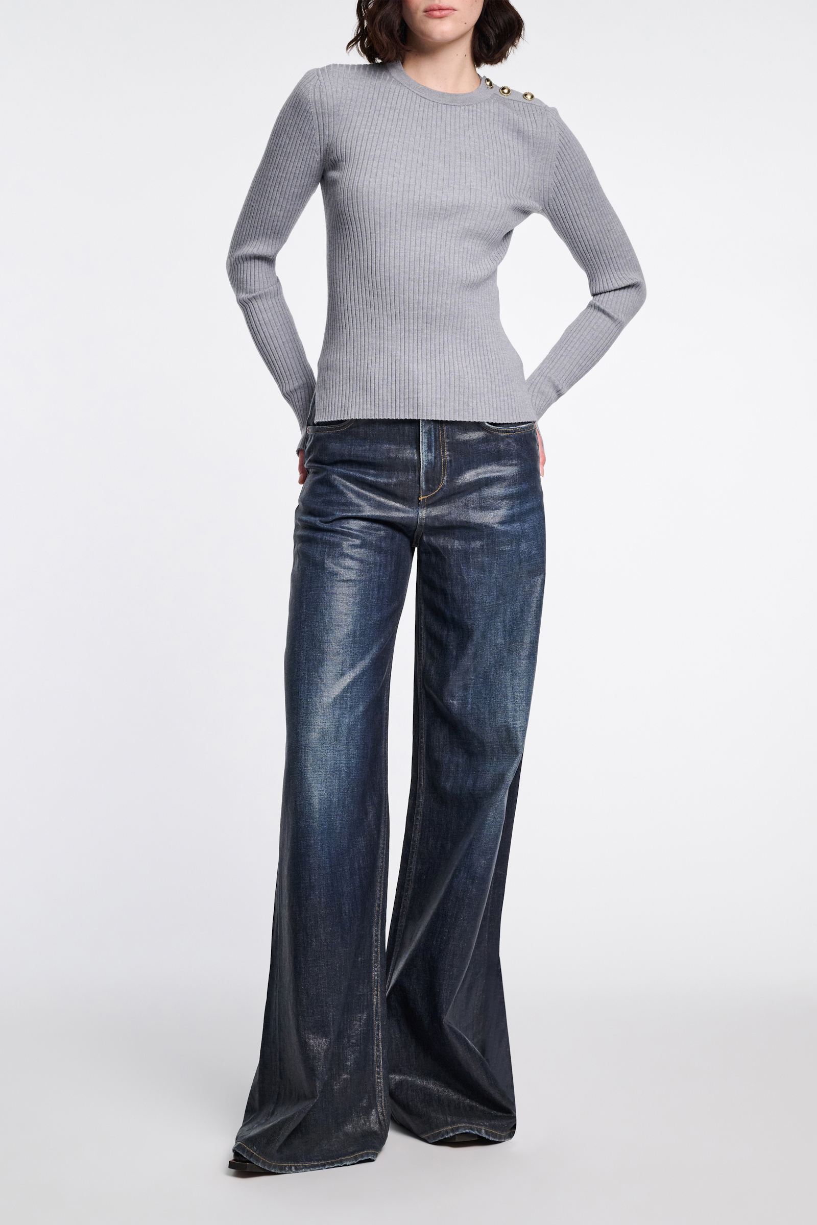 Dorothee Schumacher Wool-silk blend ribbed pullover grey melange