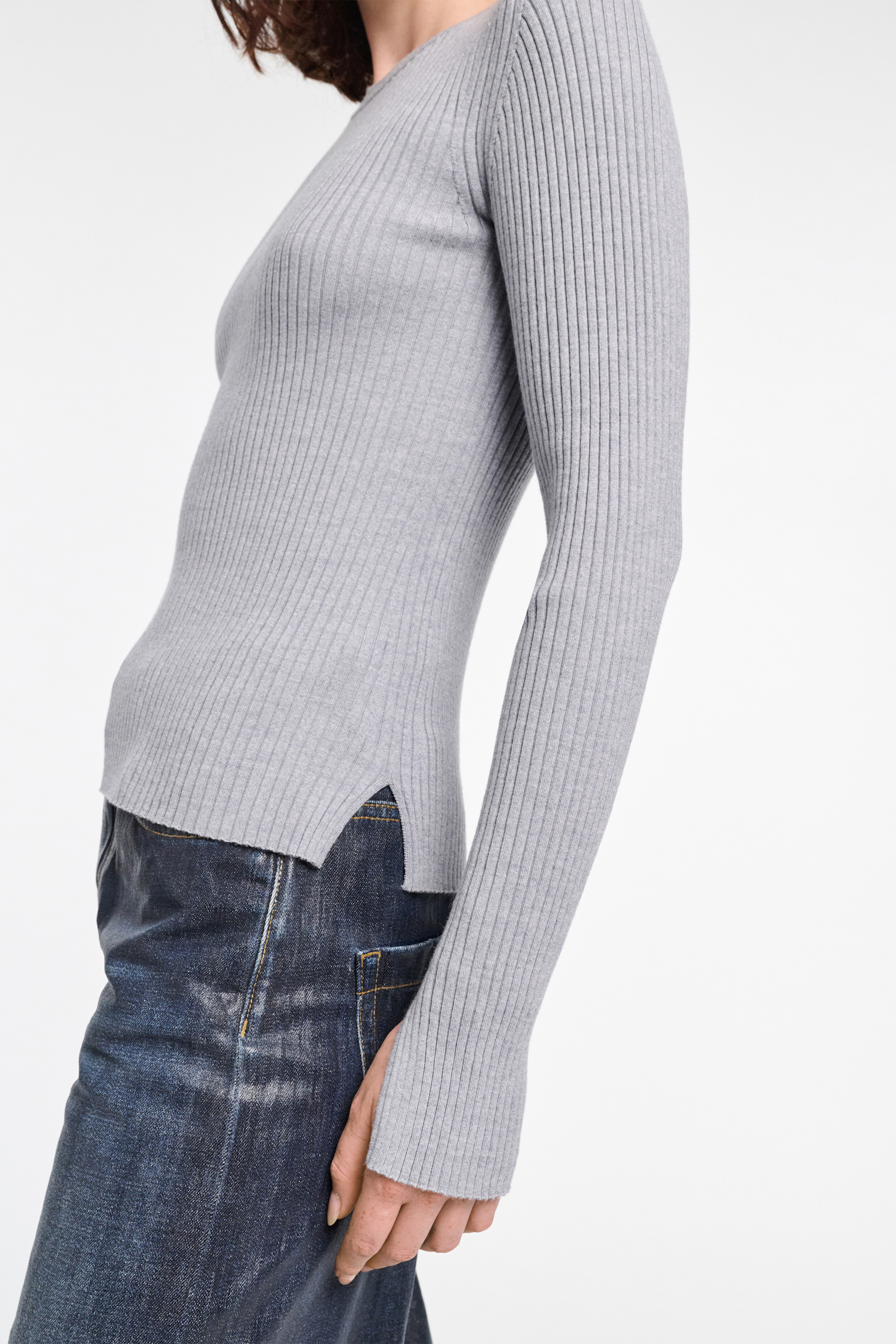 Dorothee Schumacher Wool-silk blend ribbed pullover grey melange