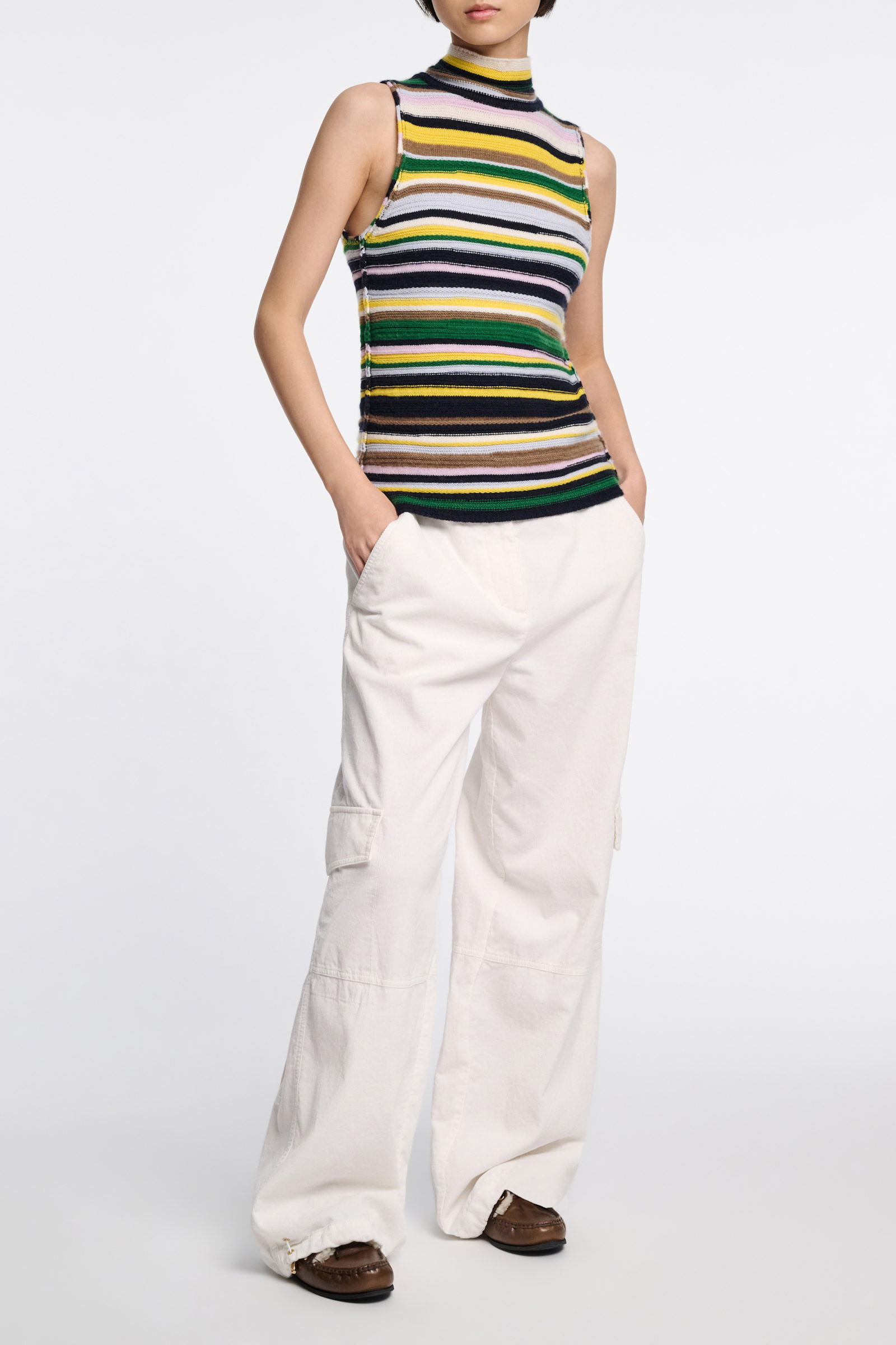 Dorothee Schumacher Striped cashmere turtleneck shell multi stripe