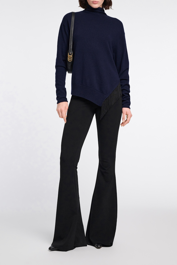 Dorothee Schumacher Rollkragenpullover aus Merino und Kaschmir mit Fransen navy