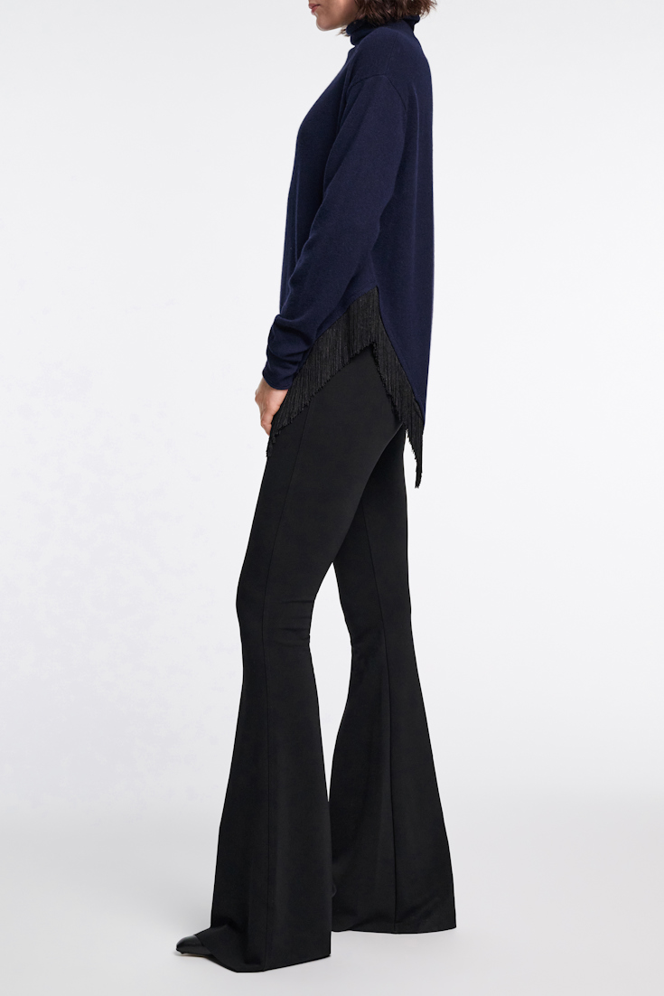 Dorothee Schumacher Rollkragenpullover aus Merino und Kaschmir mit Fransen navy