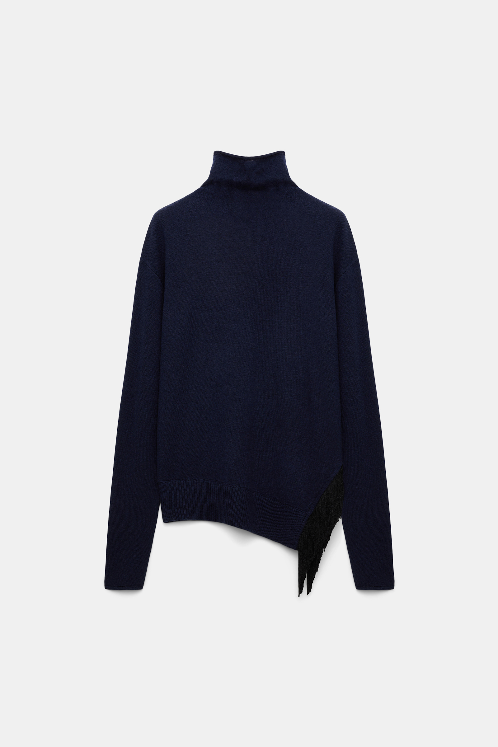 Dorothee Schumacher Rollkragenpullover aus Merino und Kaschmir mit Fransen navy