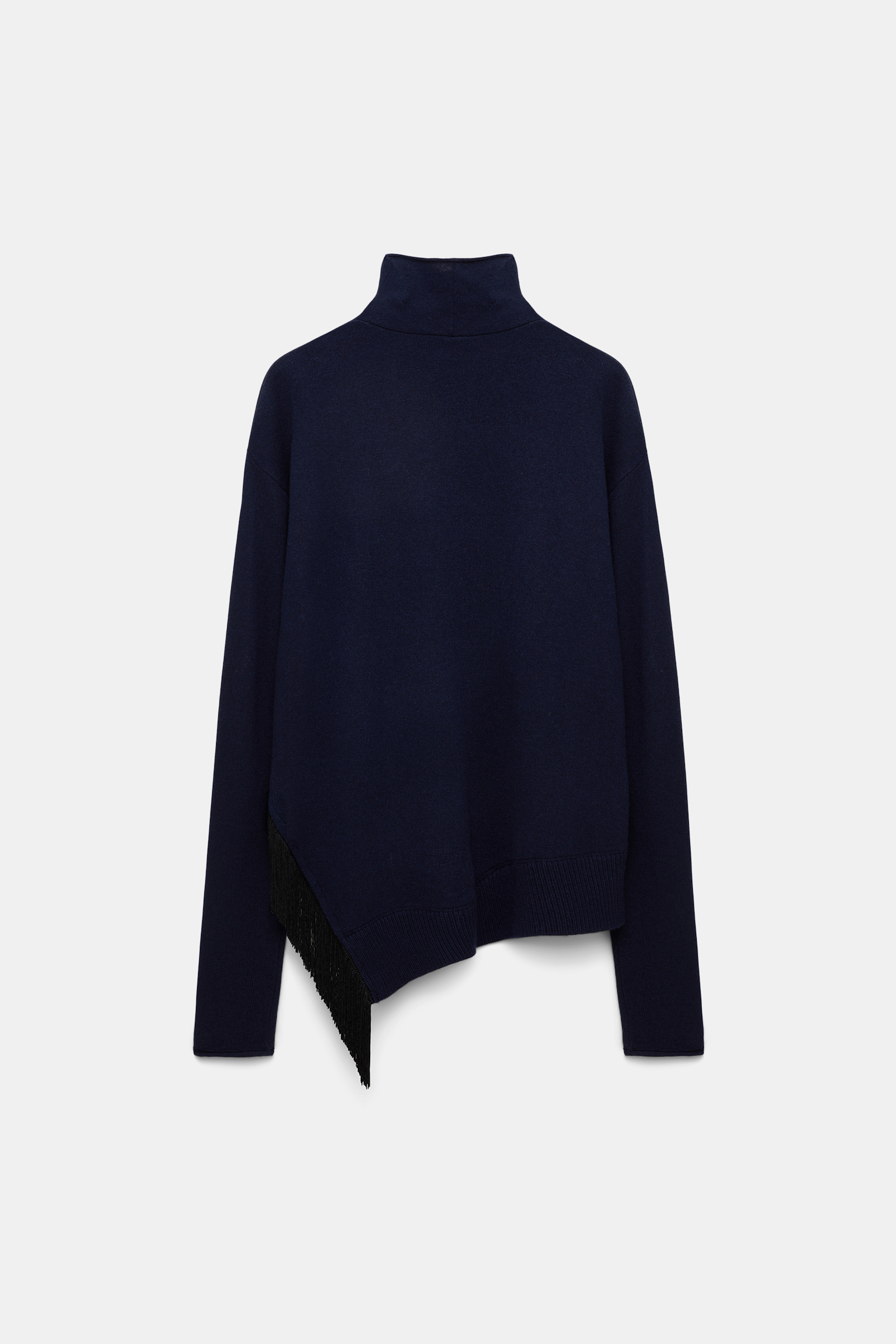Dorothee Schumacher Rollkragenpullover aus Merino und Kaschmir mit Fransen navy