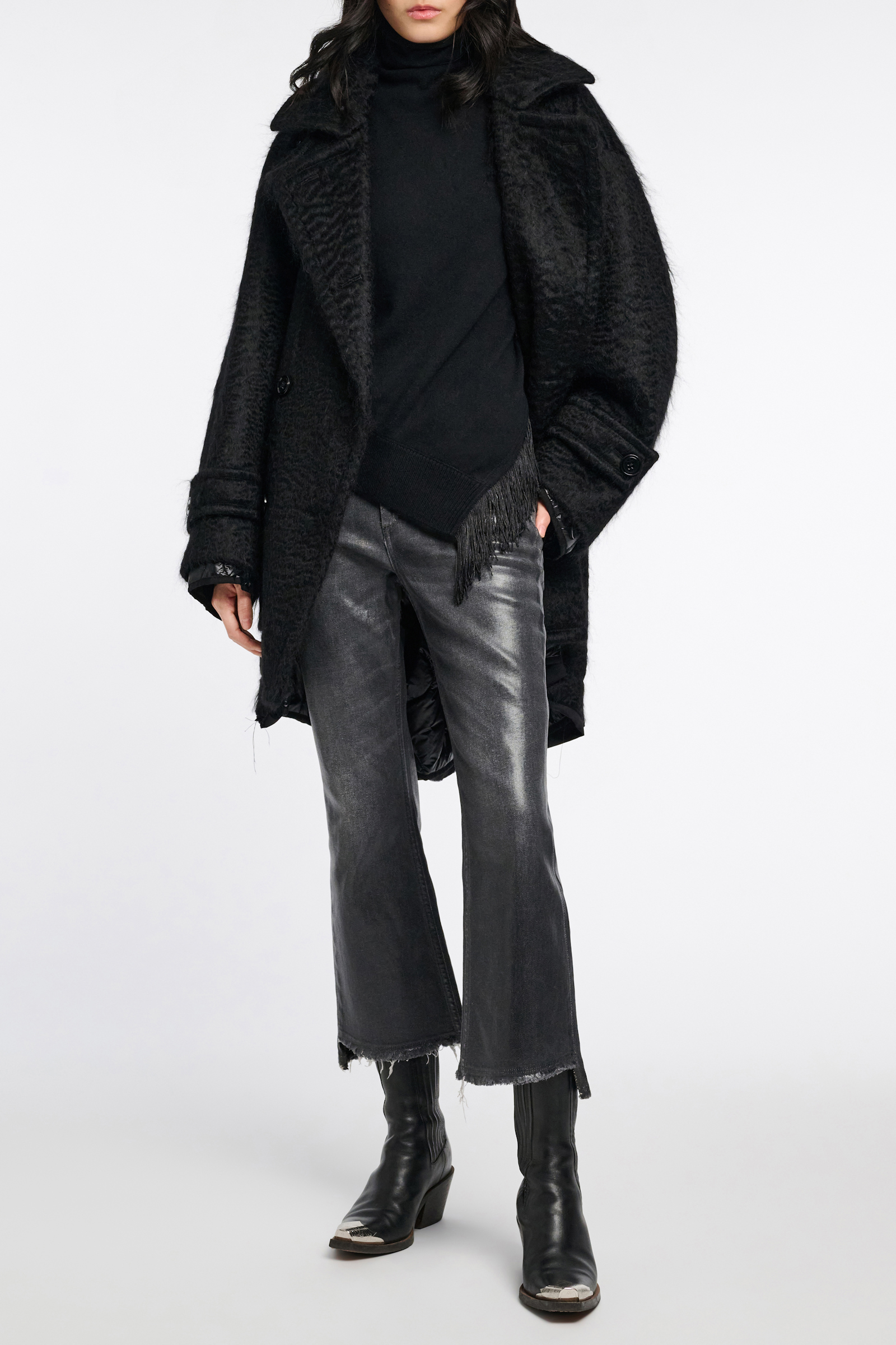 Dorothee Schumacher Rollkragenpullover aus Merino und Kaschmir mit Fransen pure black