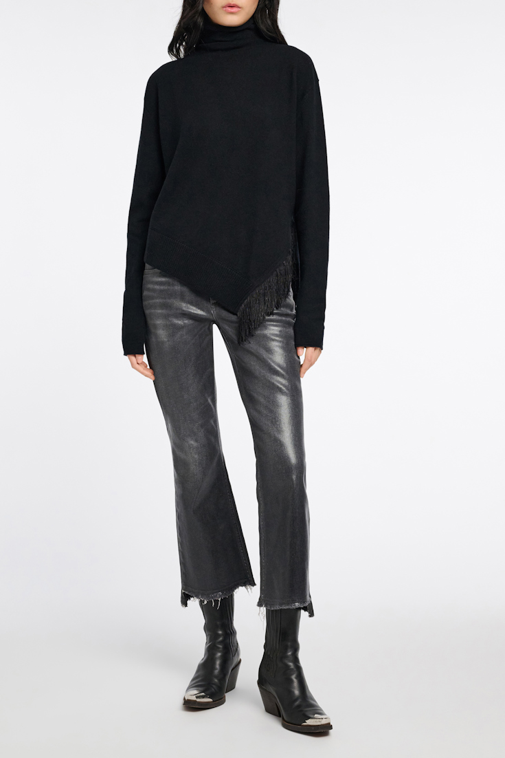 Dorothee Schumacher Rollkragenpullover aus Merino und Kaschmir mit Fransen pure black