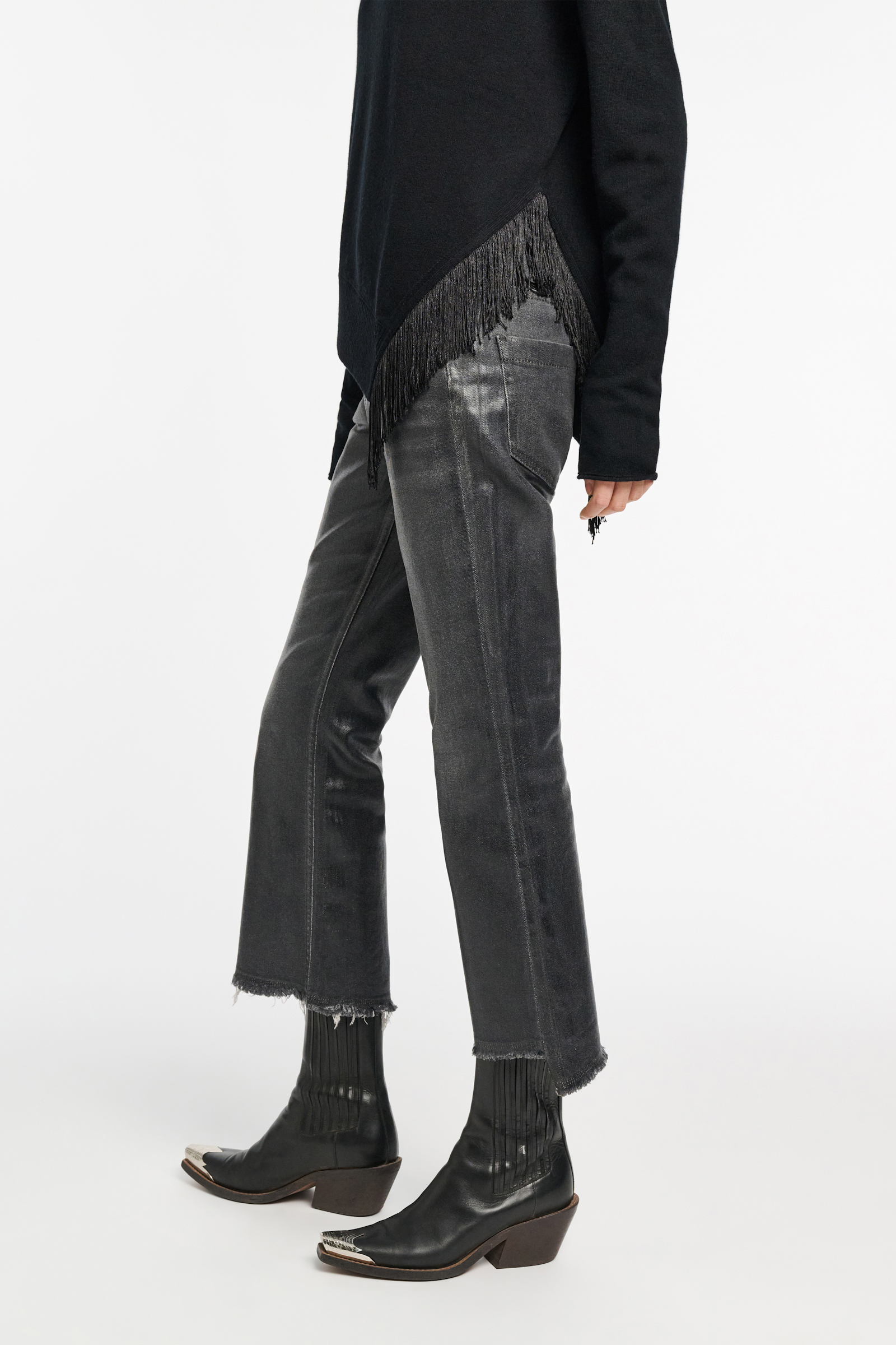 Dorothee Schumacher Rollkragenpullover aus Merino und Kaschmir mit Fransen pure black