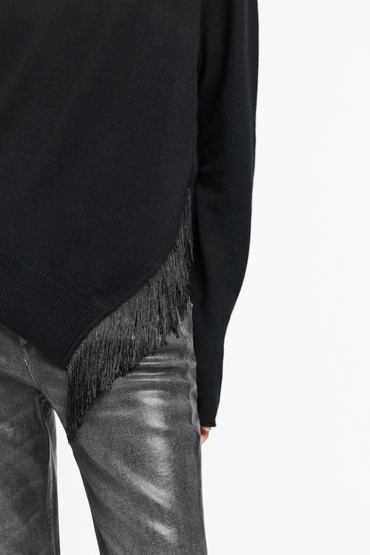 Dorothee Schumacher Rollkragenpullover aus Merino und Kaschmir mit Fransen pure black