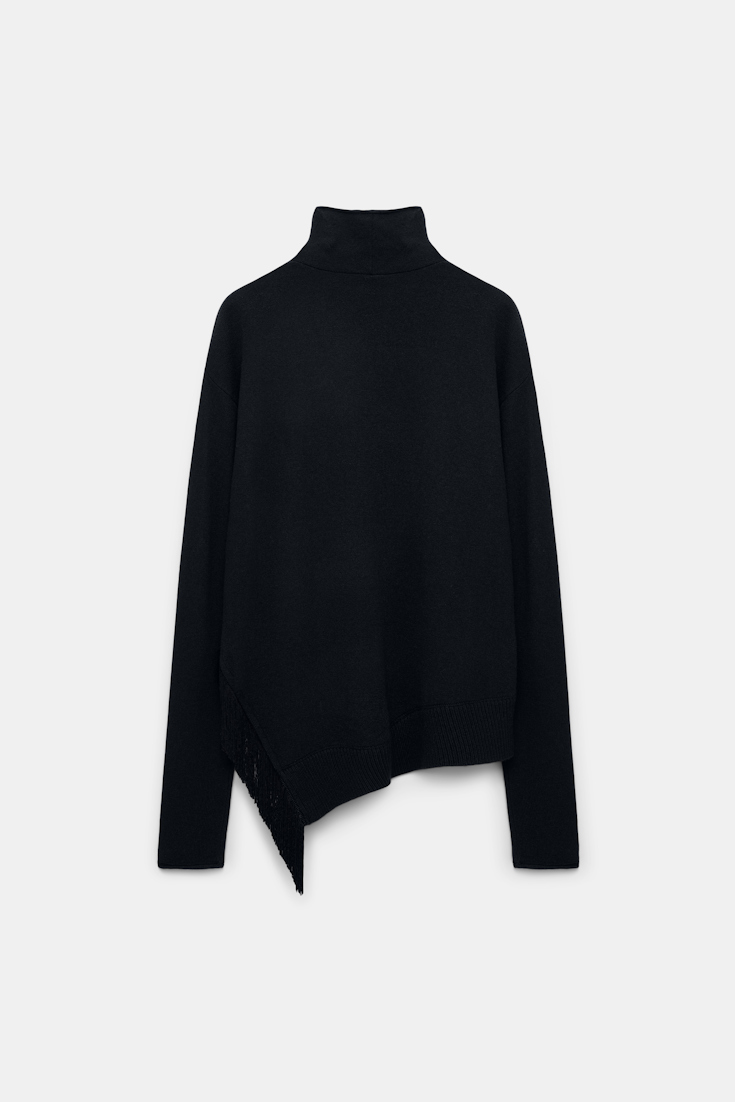 Dorothee Schumacher Rollkragenpullover aus Merino und Kaschmir mit Fransen pure black