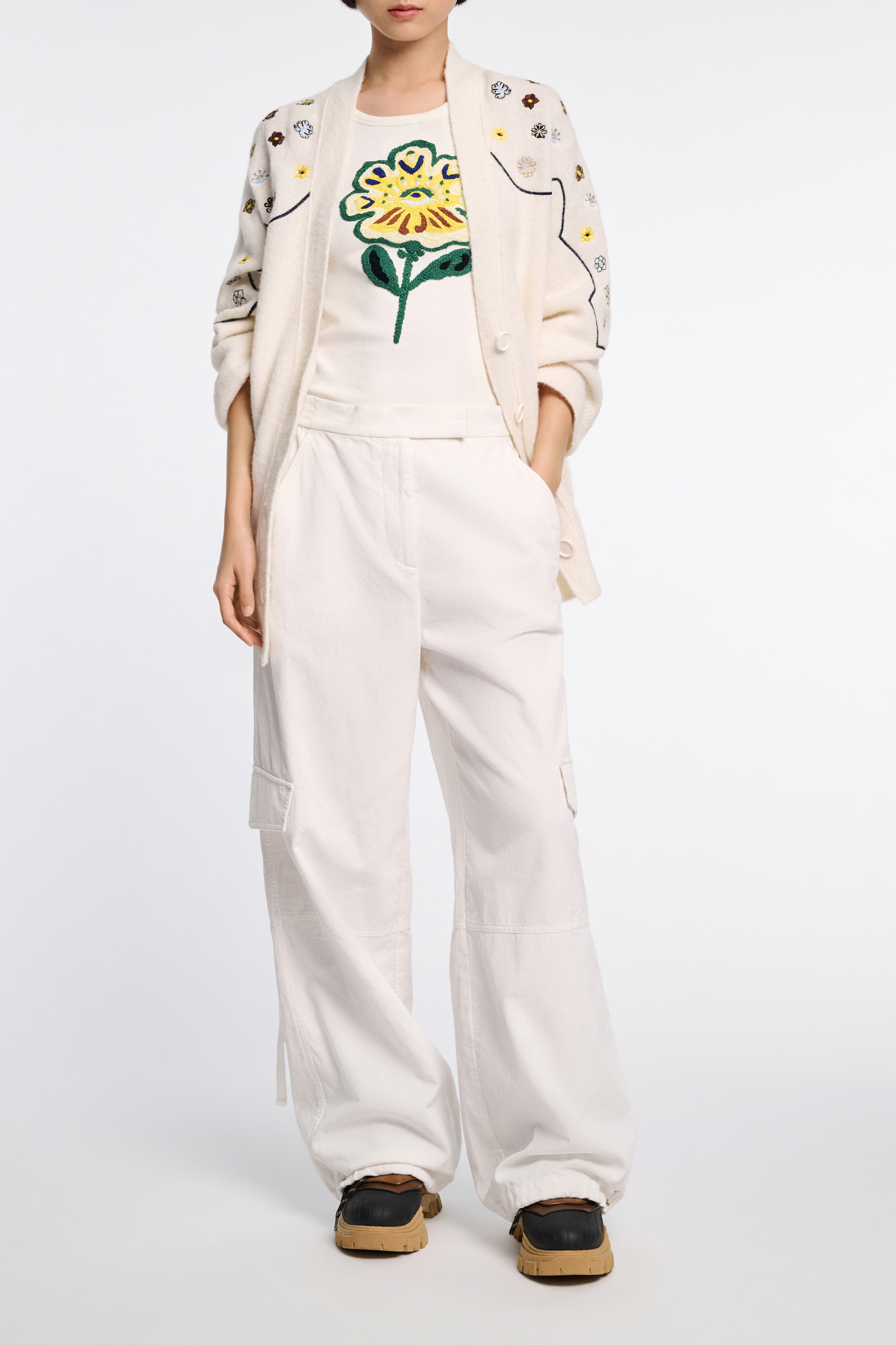 Dorothee Schumacher Fine rib tank top with flower embroidery light yellow