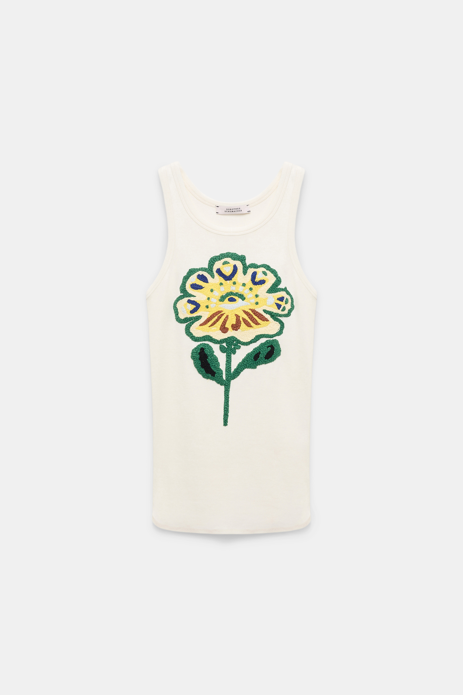 Dorothee Schumacher Fine rib tank top with flower embroidery light yellow
