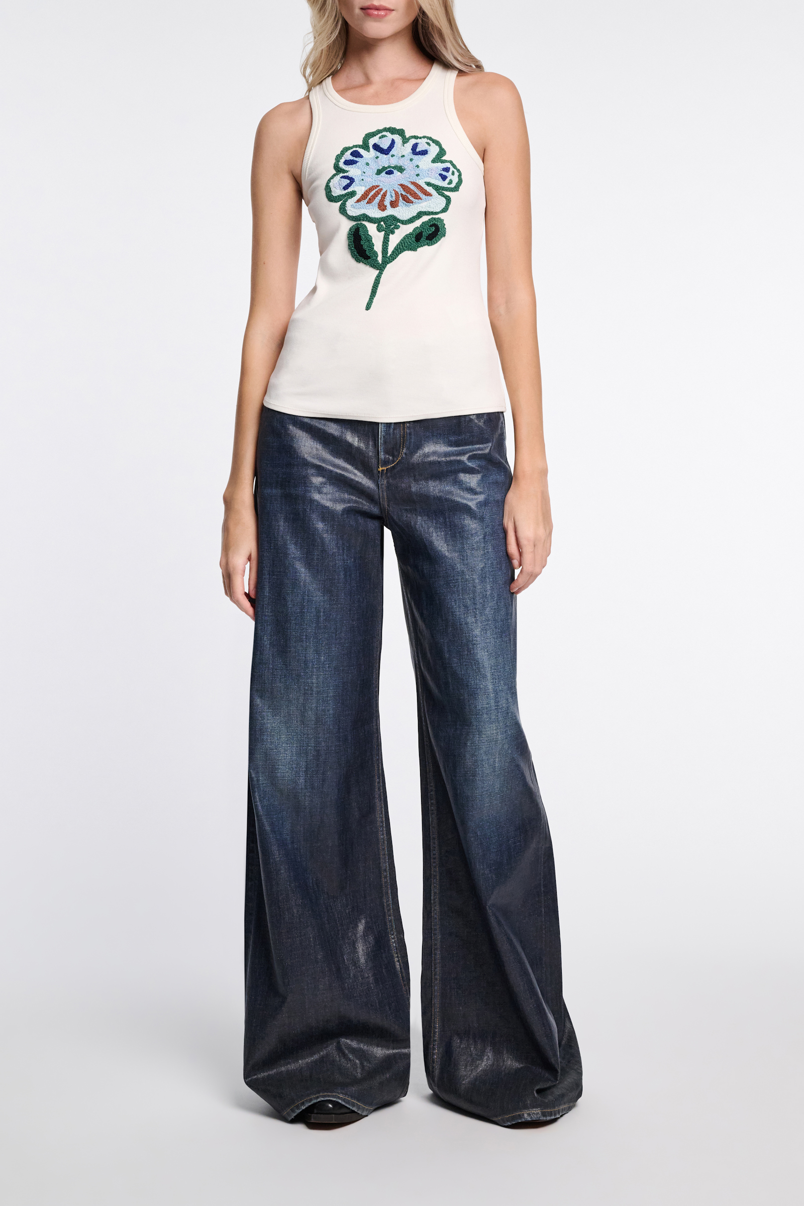 Dorothee Schumacher Geripptes Top mit Blumenstickerei light blue