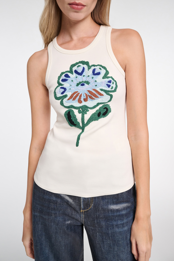 Dorothee Schumacher Geripptes Top mit Blumenstickerei light blue