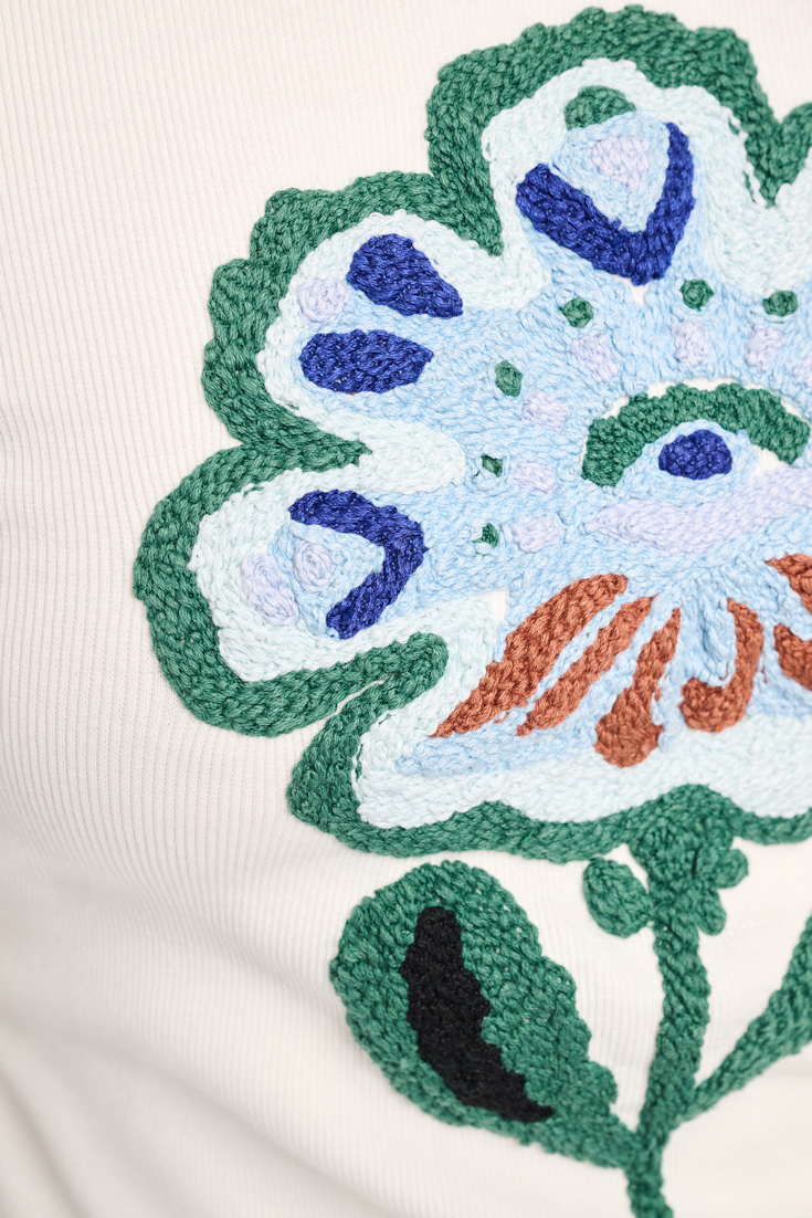 Dorothee Schumacher Geripptes Top mit Blumenstickerei light blue