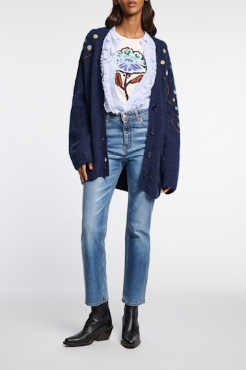 Dorothee Schumacher Geripptes Shirt mit  Blumenstickerei embroidered  flower