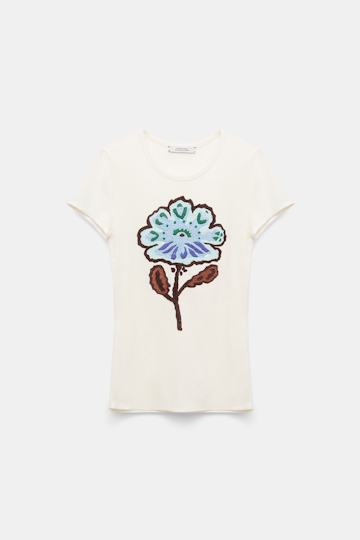 Dorothee Schumacher Geripptes Shirt mit  Blumenstickerei embroidered  flower