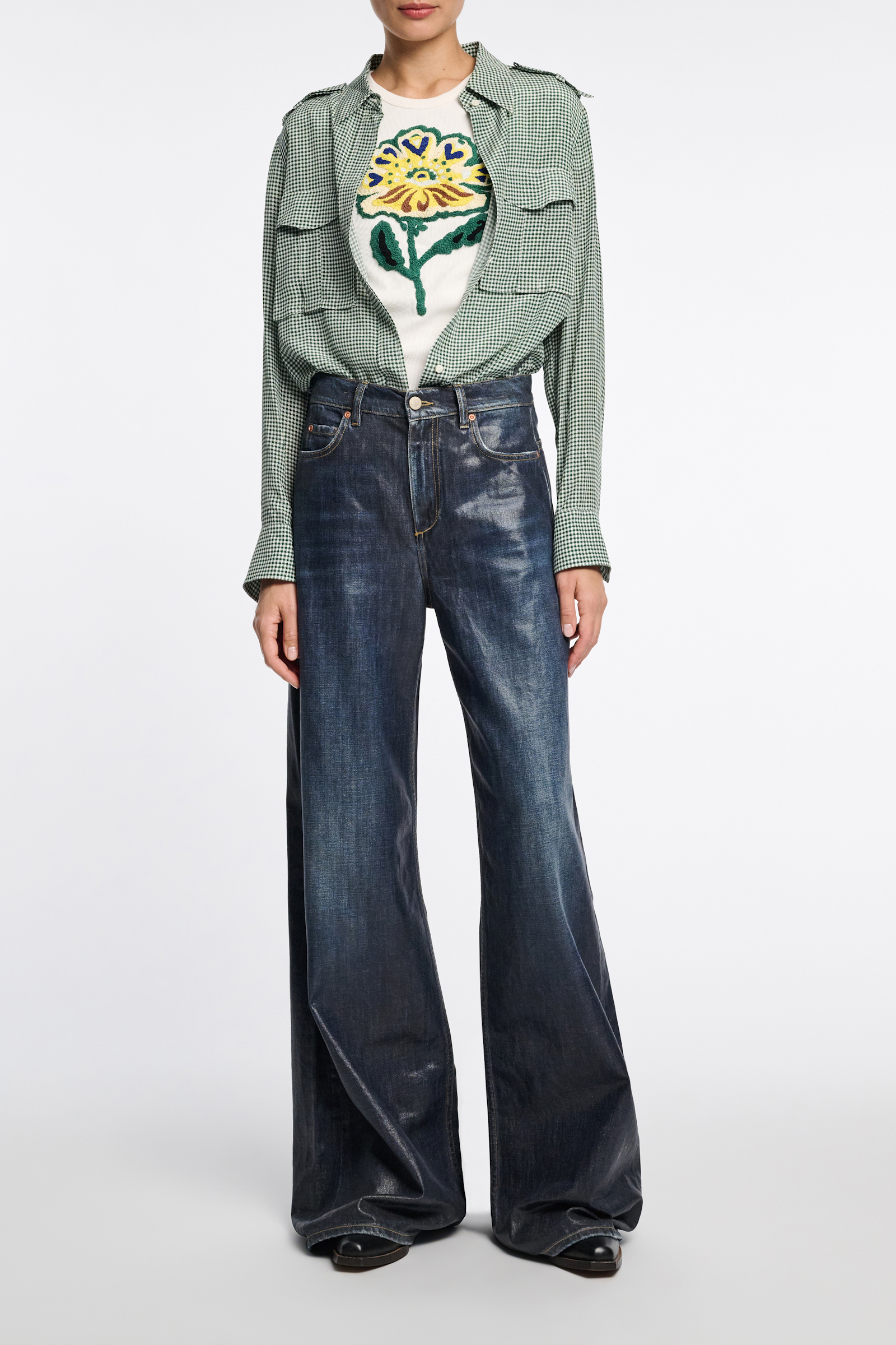 Dorothee Schumacher Fine rib T-shirt with flower embroidery light yellow