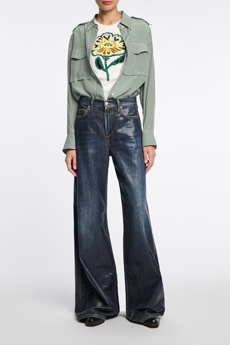Dorothee Schumacher Fine rib T-shirt with flower embroidery light yellow