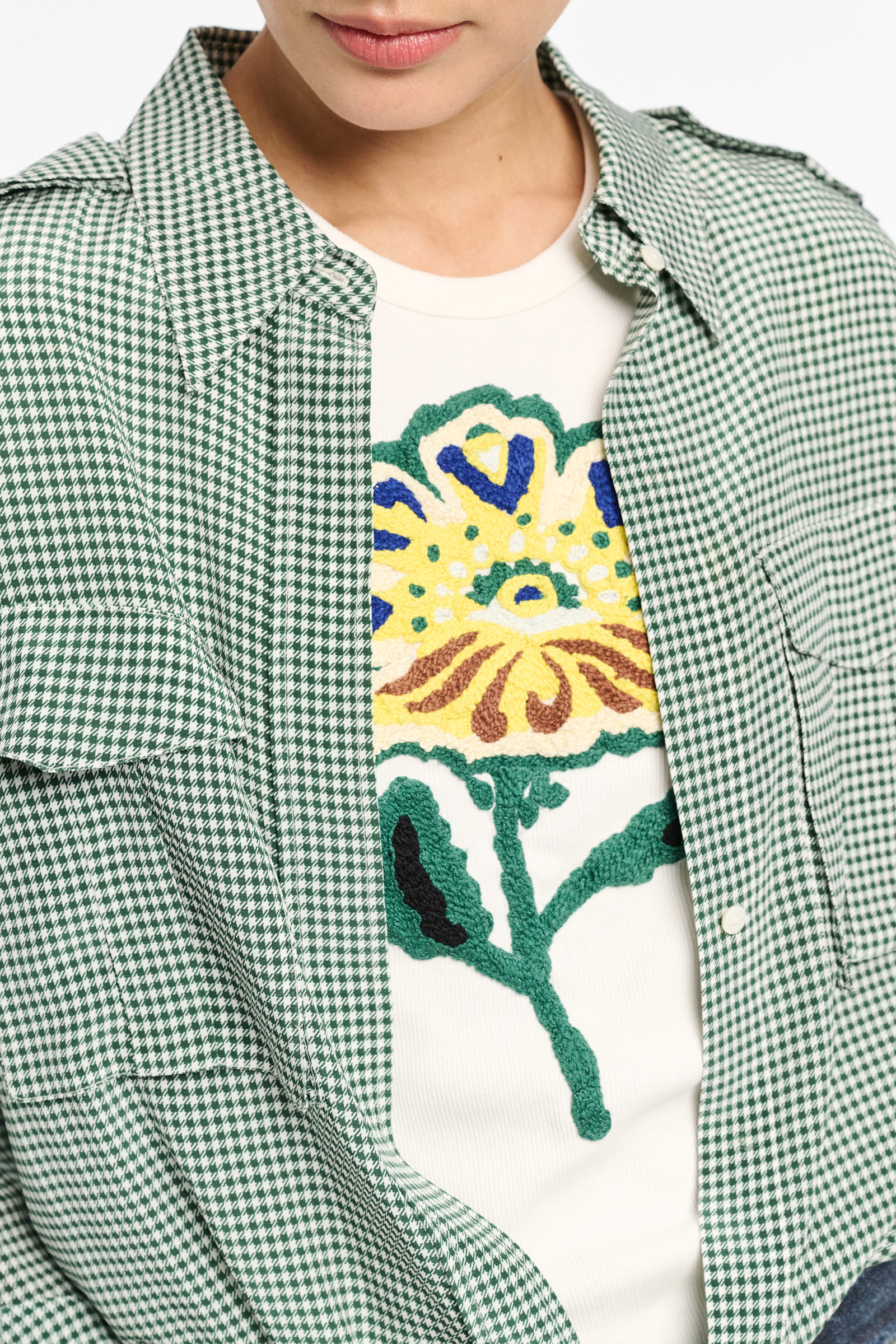 Dorothee Schumacher Fine rib T-shirt with flower embroidery light yellow