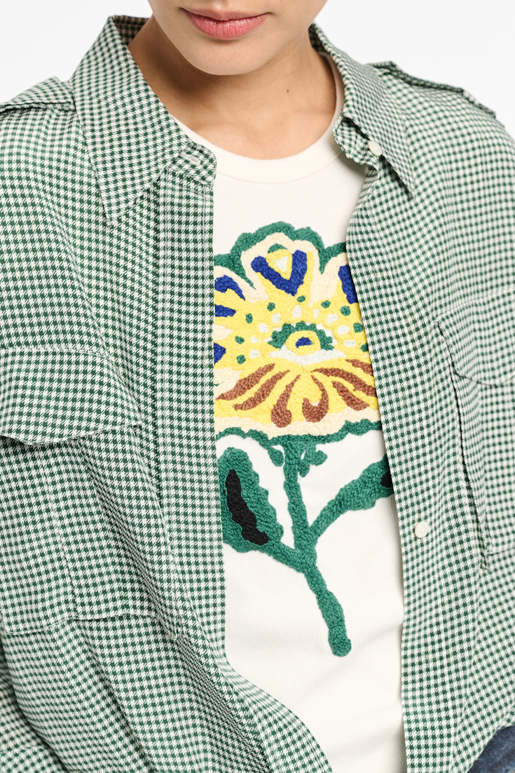 Dorothee Schumacher Fine rib T-shirt with flower embroidery light yellow