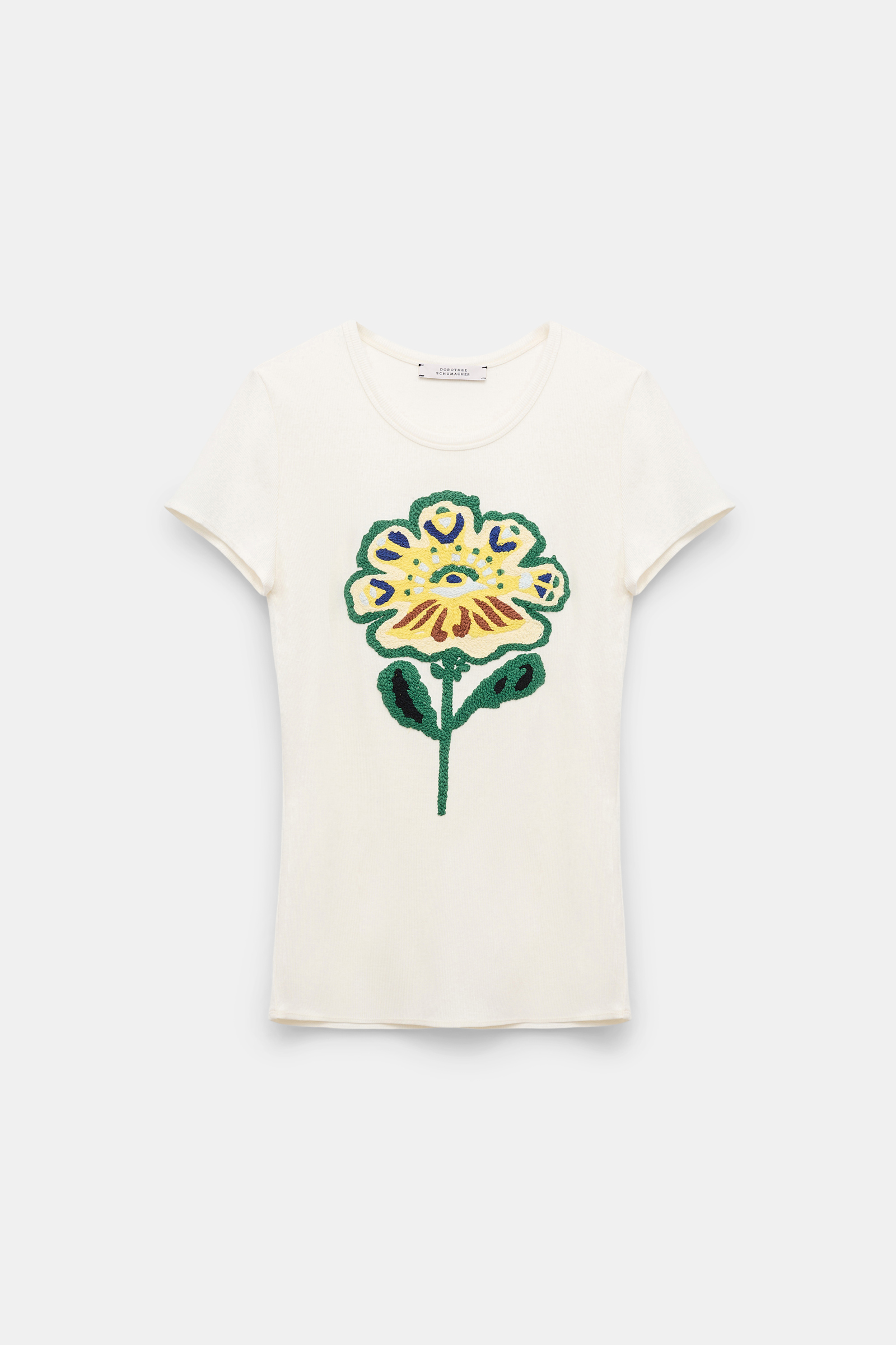 Dorothee Schumacher Fine rib T-shirt with flower embroidery light yellow