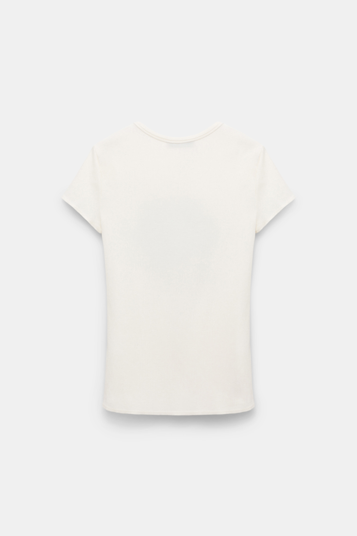Dorothee Schumacher Fine rib T-shirt with flower embroidery light yellow