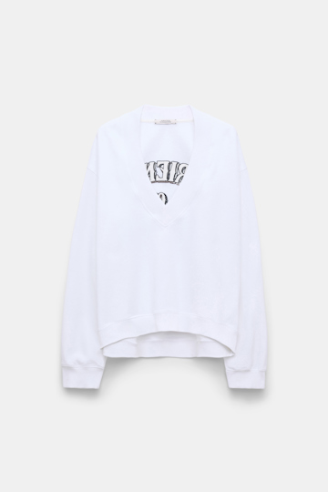 Dorothee Schumacher Oversized Sweatshirt mit Stickerei hinten white blue