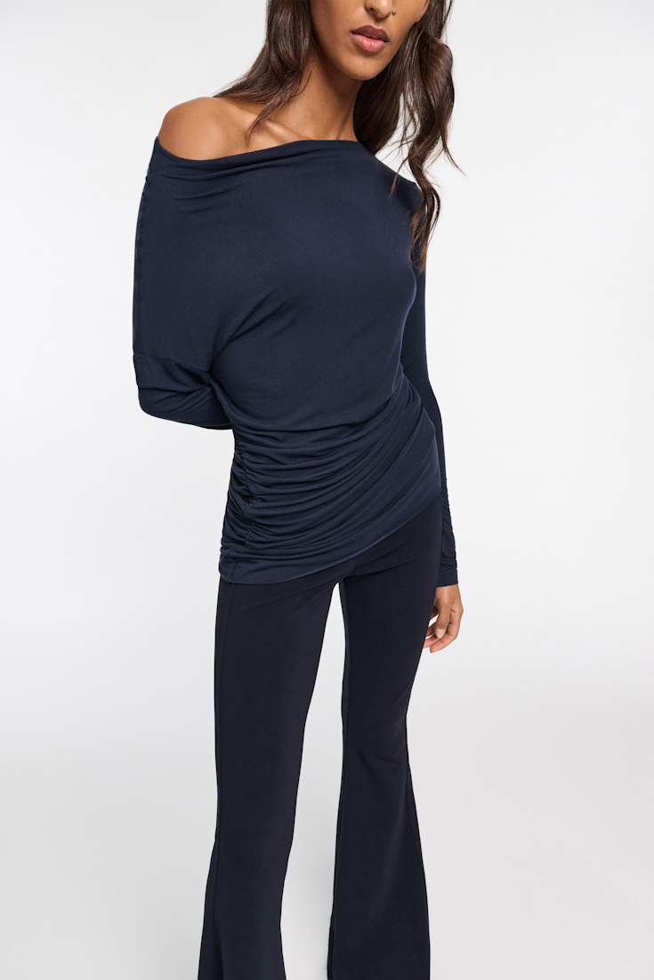 Dorothee Schumacher Asymmetric draped top dark navy