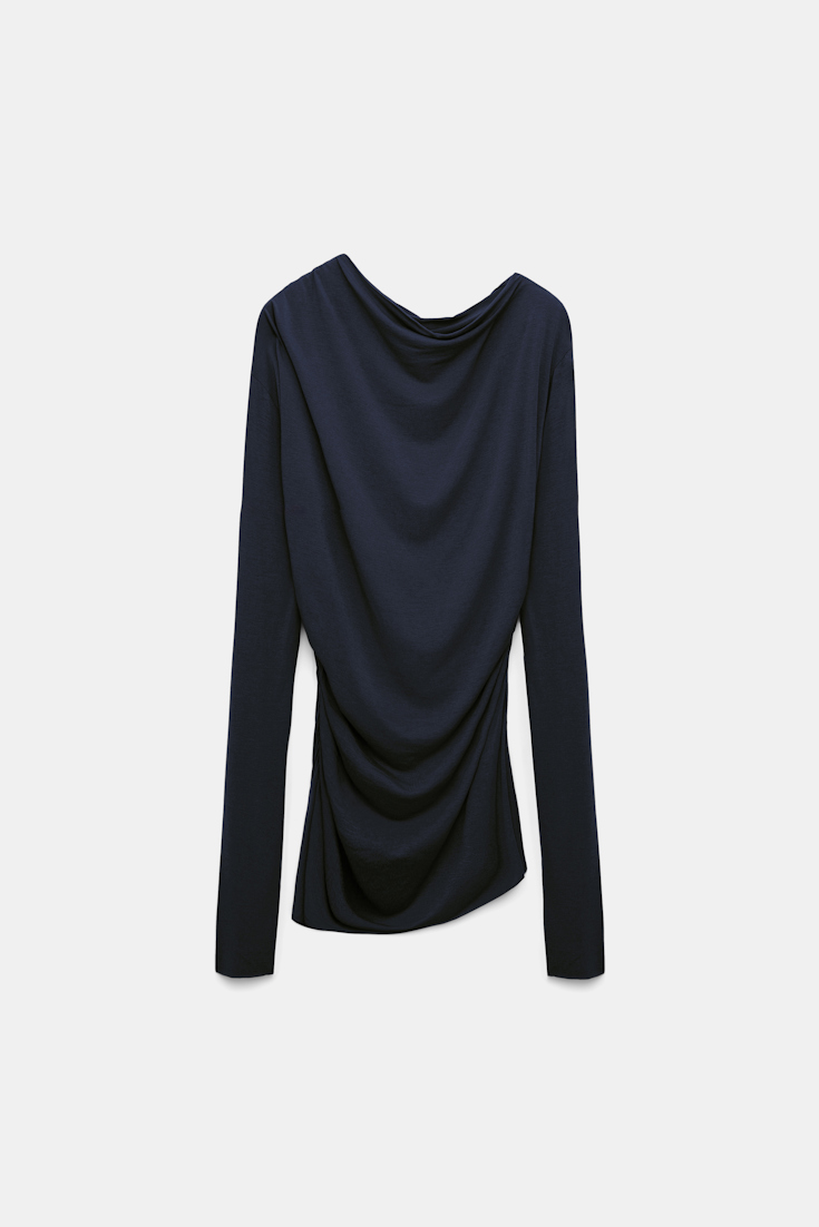 Dorothee Schumacher Asymmetric draped top dark navy